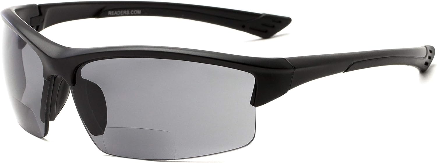 Gafas de sol de lectura bifocales deportivas y envolventes en negro mate con lentes ahumadas de Readers.com  The Roster  +1.50