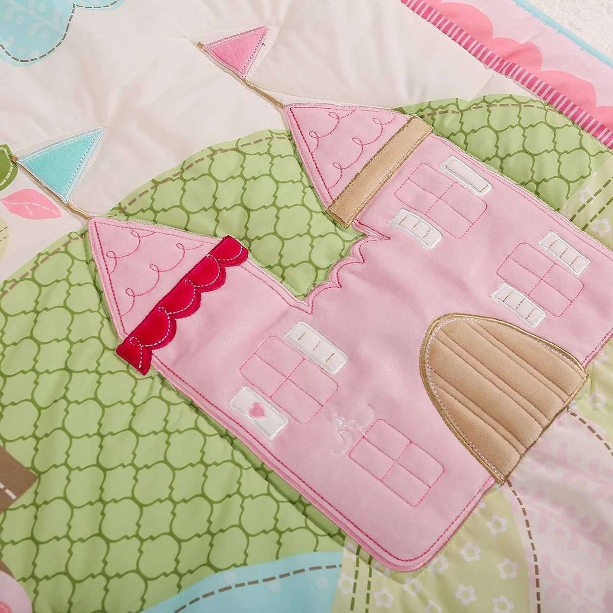 Brandream Juego de ropa de cama rosa para cuna Dreamy Castle  Juego de 3 piezas de algodón floral  Edredón para bebé, sábana bajera para cuna, falda