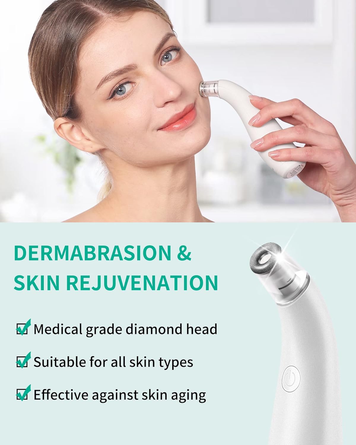 NEWDERMO Máquina de microdermoabrasión 2 en 1 para uso facial, dispositivo de microdermoabrasión de diamante recargable por USB (blanco) con filtros