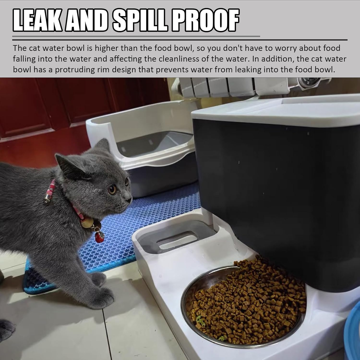 kathson Juego de dispensador automático de comida y agua todo en uno para gatos, alimentador por gravedad para gatos con cuenco de acero inoxidable,