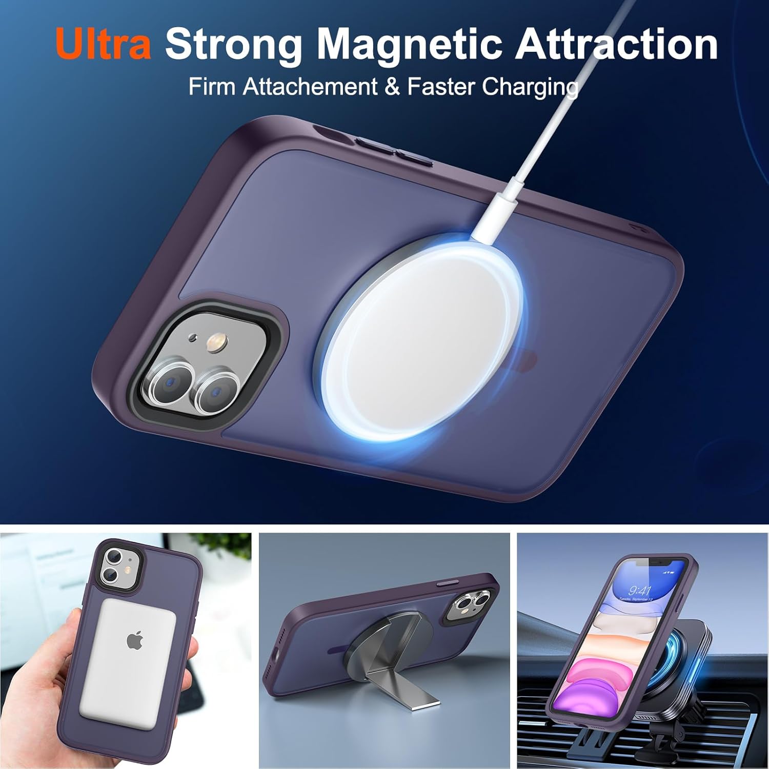 SUPFINE Funda magnética para iPhone 11, compatible con MagSafe, protección contra caídas de grado militar de 10 pies, 2X protector de pantalla de