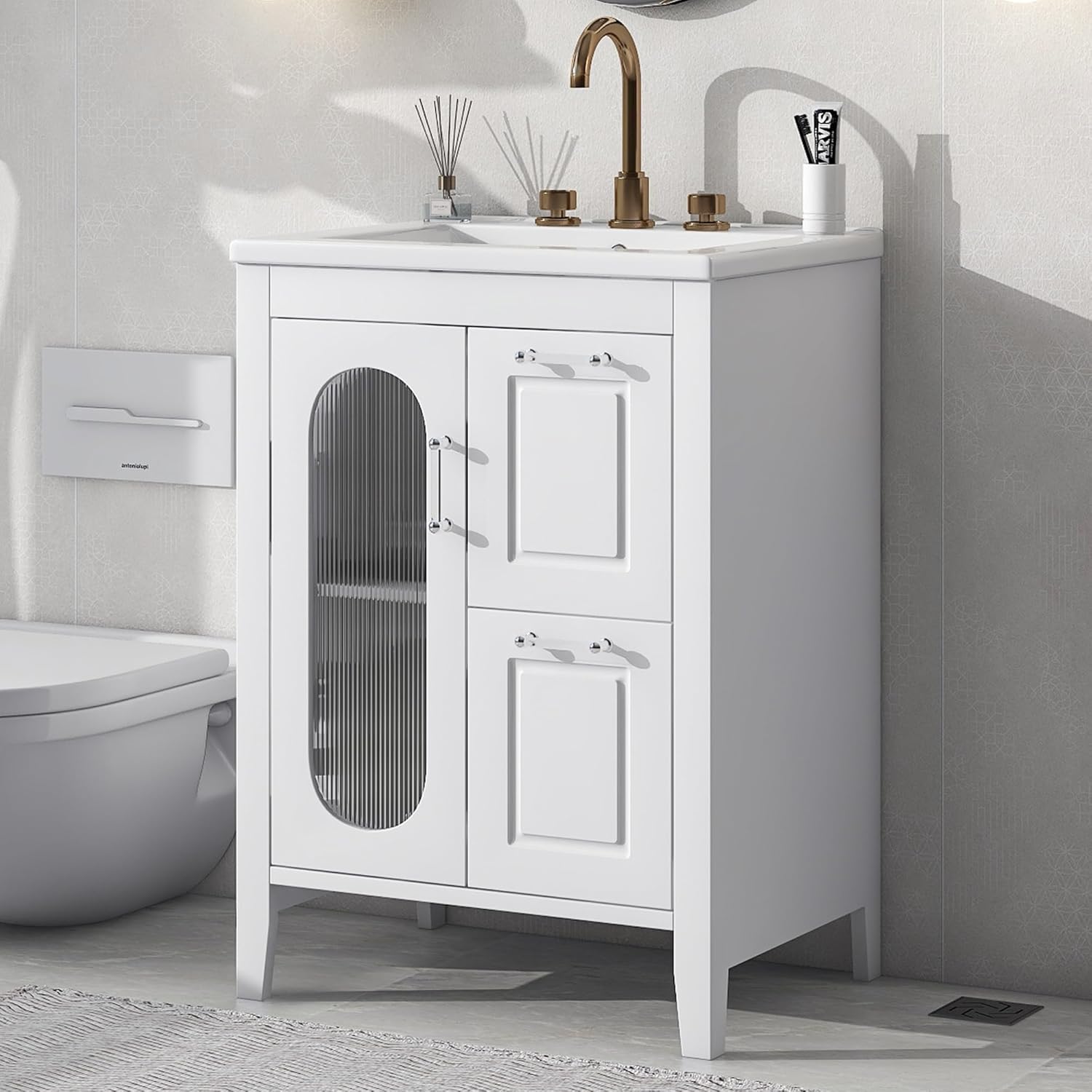 LUMISOL Mueble de baño de 24 pulgadas con fregadero, armario de almacenamiento de baño con 2 cajones y puerta de cierre suave, tocador de baño
