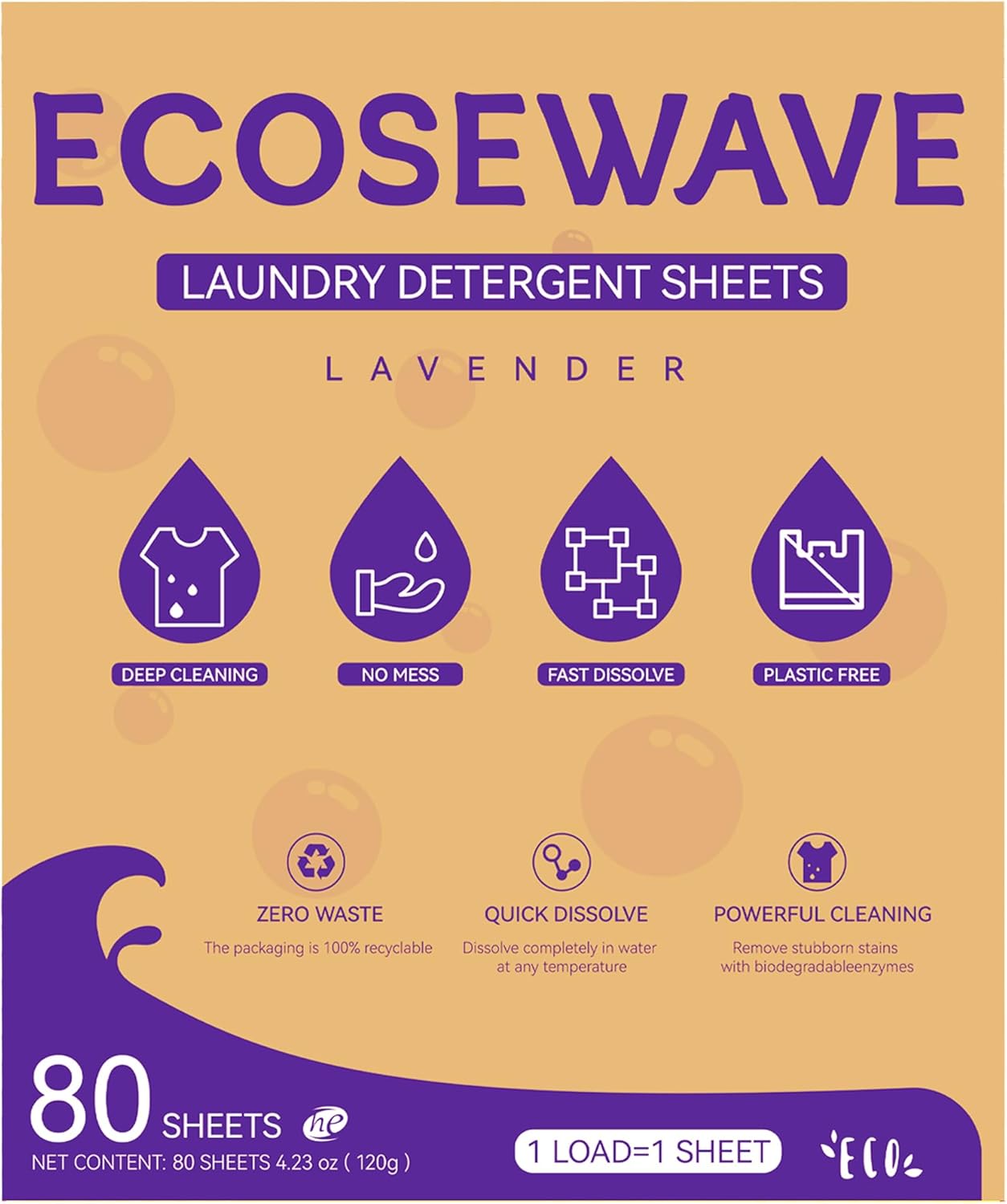 Hojas de detergente para ropa, 80 hojas, aroma a lavanda, tiras hipoalergénicas y ecológicas, perfectas para viajes, campamento, apartamentos,