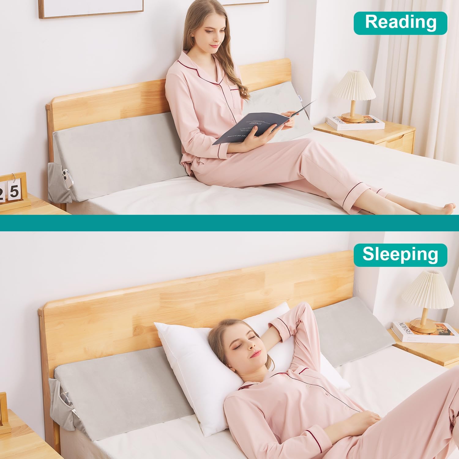 TokSay Almohada de cuña de cama tamaño Queen de 60 x 10 x 6 pulgadas para cabecero, relleno de espacio entre colchón y cabecero, almohada ajustable