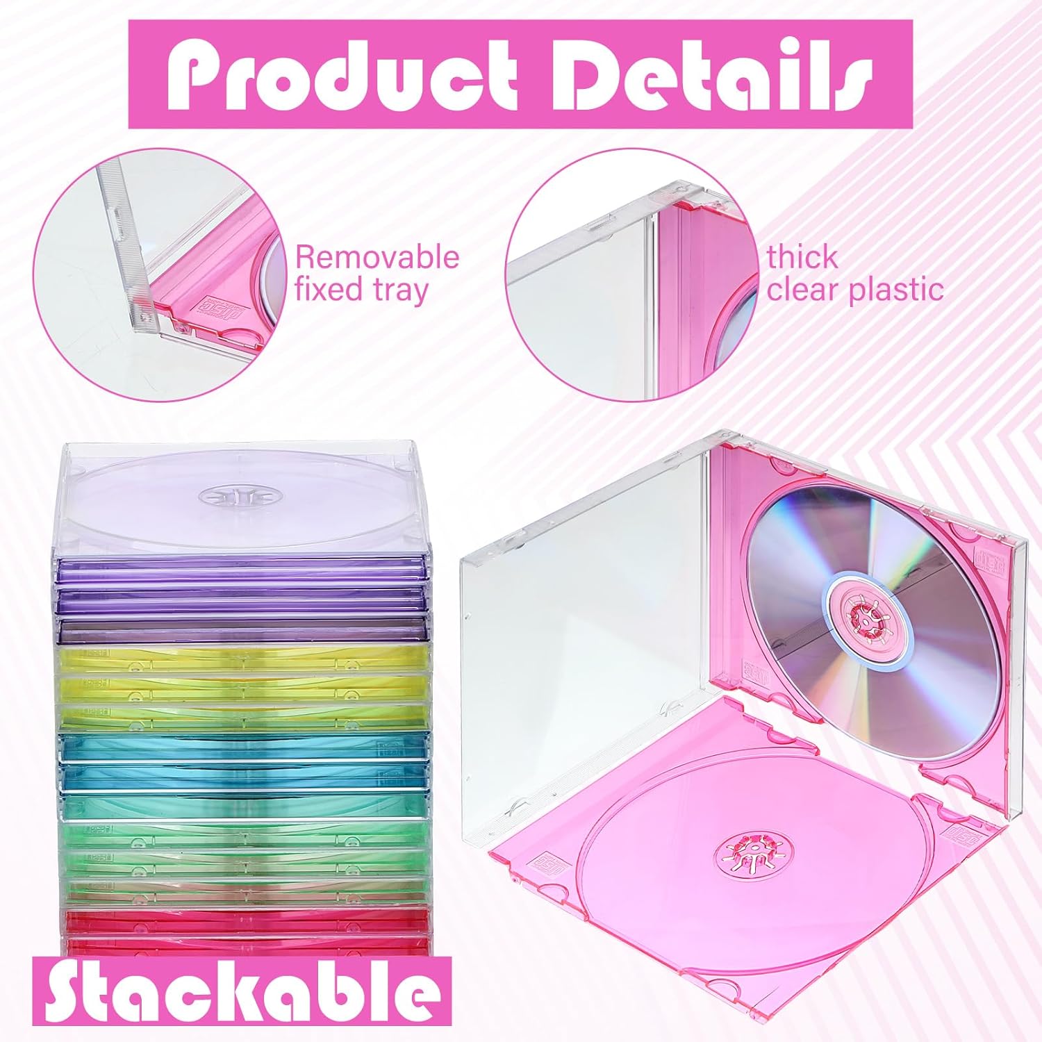 100 piezas de plástico estándar para CD, funda de una sola joya, funda transparente para discos de DVD, funda de disco negro para protección de