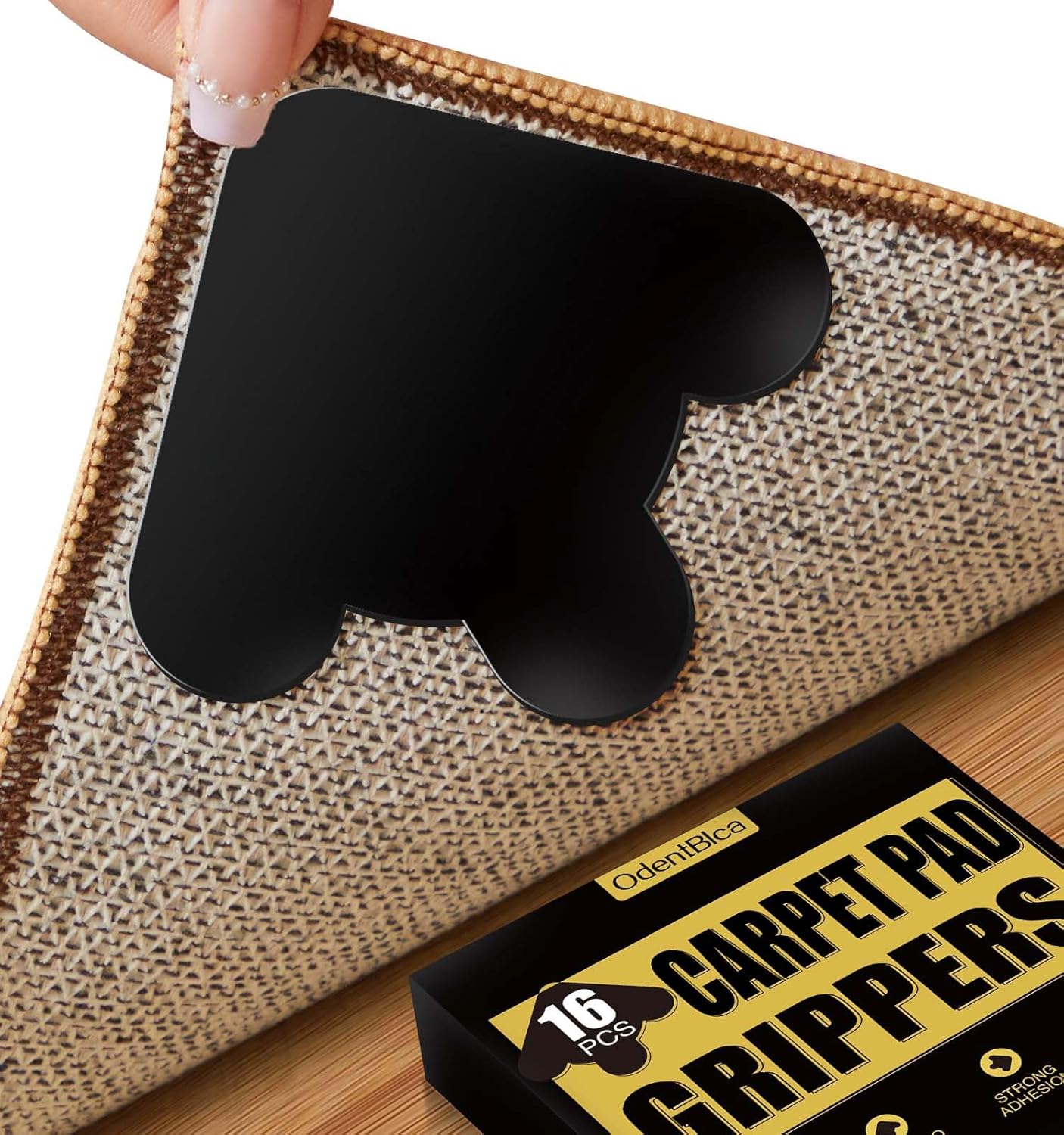 16 Pcs Carpet Tape,Rug Pad Grippers for Laminate&Tile&Hardwood Floors,WashableNon-Glue Marks Double Sided Grippers for Rug Pad,Carpet Corner