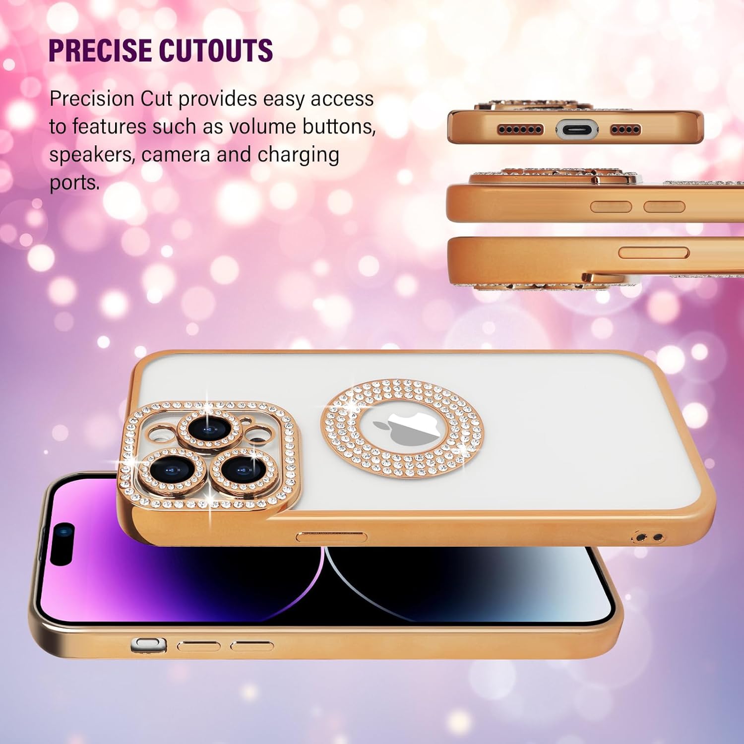 Losin Funda compatible con iPhone 15 Pro Max con purpurina y vista de logotipo para mujeres y niñas, funda de lujo con diamantes de imitación, funda