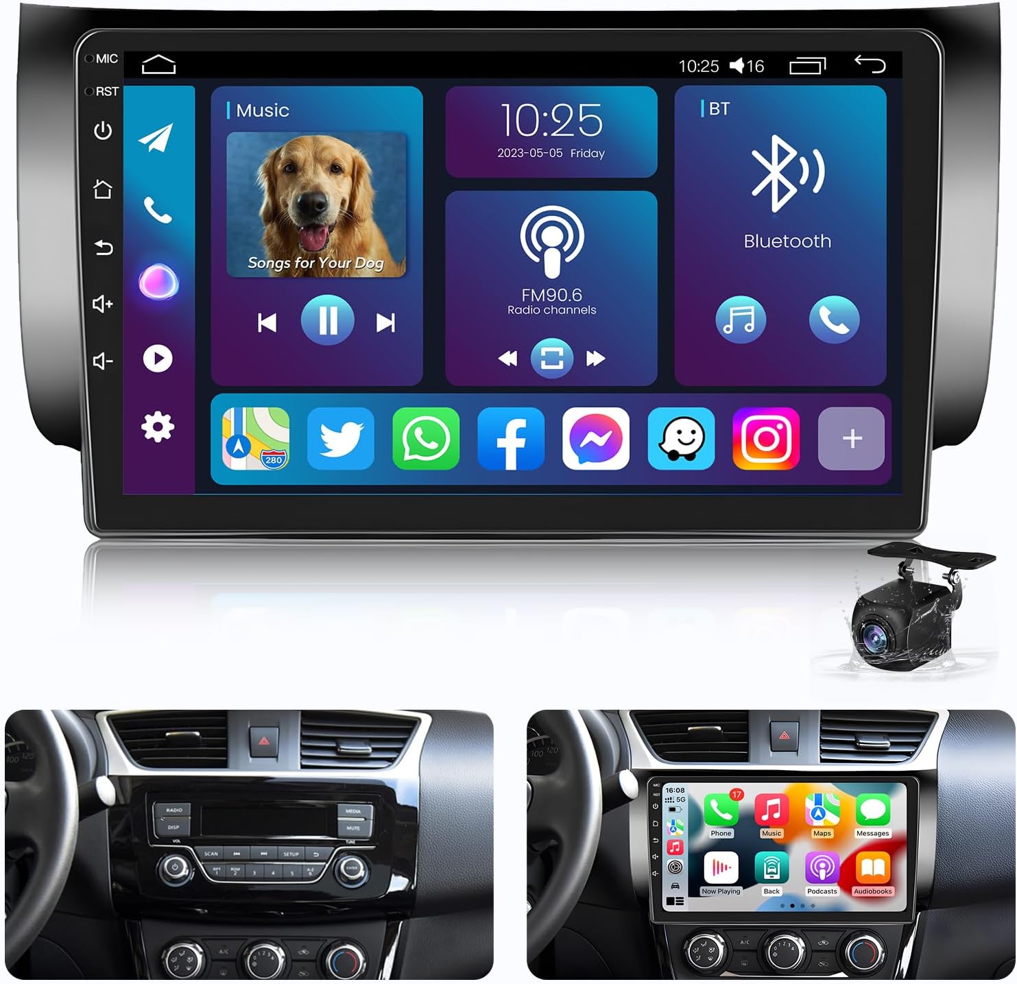 Estéreo de coche de 4 núcleos 2+32G para Nissan Sentra 2013-2017, pantalla táctil de 10.1 pulgadas con CarPlay y Android Auto, con cámara de