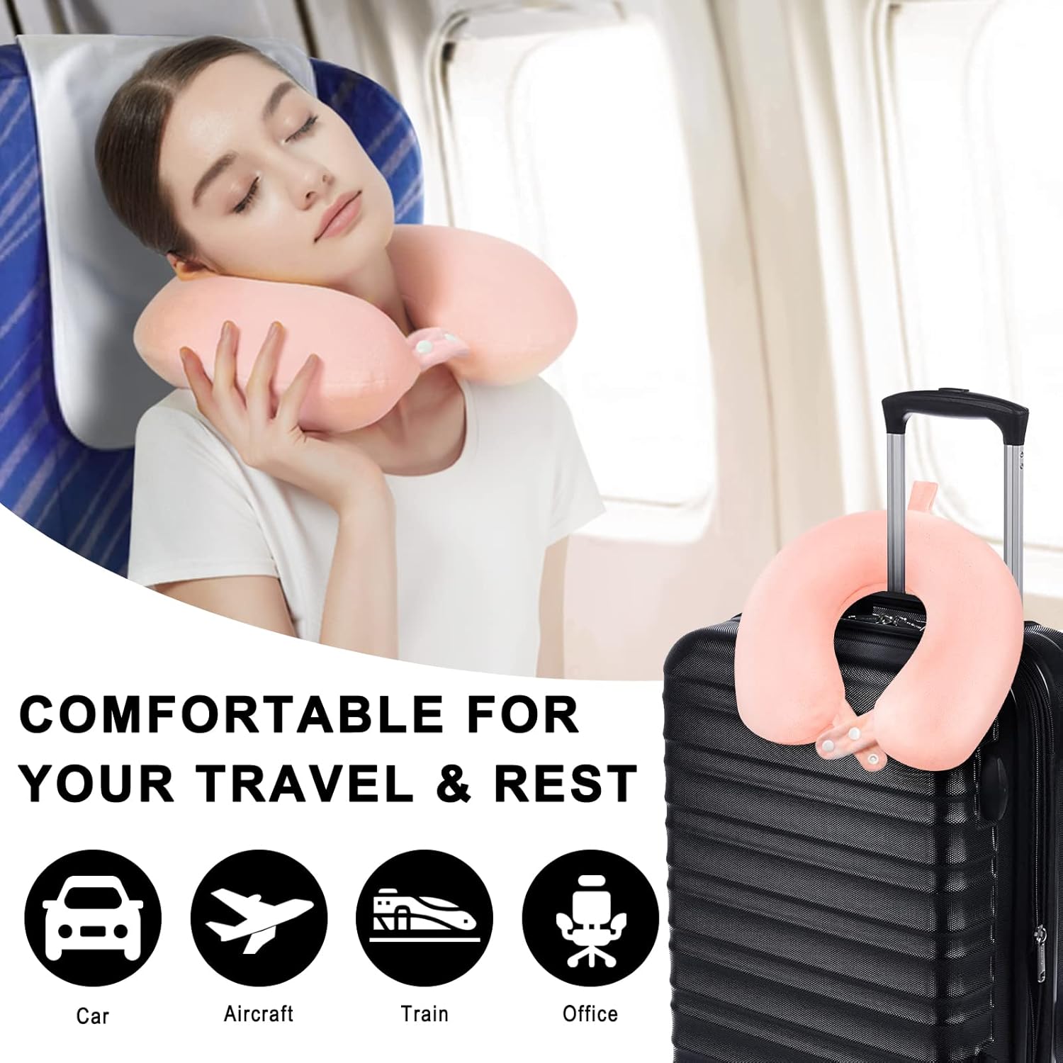 urnexttour Almohada de viaje, la mejor almohada de espuma viscoelástica para soporte de cabeza, almohada cervical de viaje suave para avión,