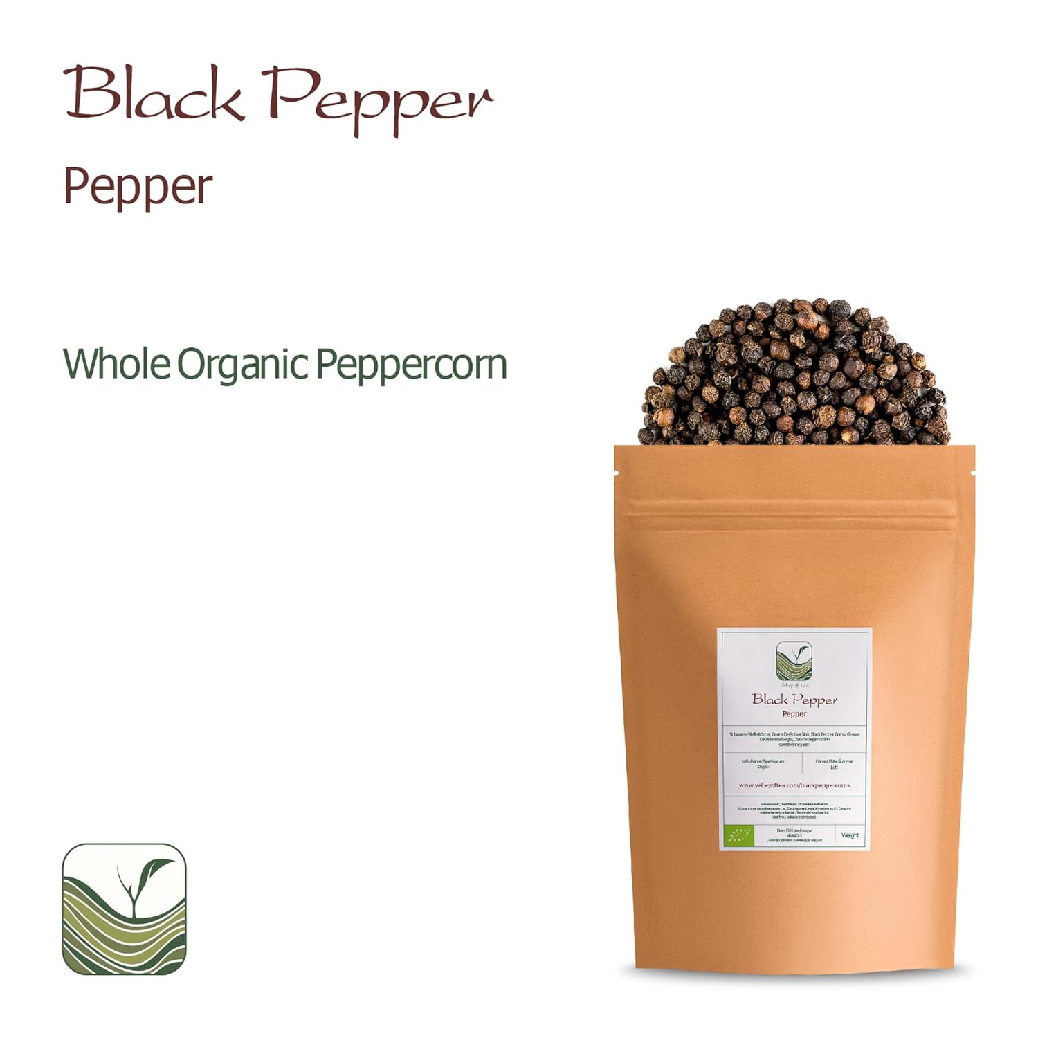 Pimienta negra granos enteros orgánicos – Pimienta negra gourmet – Granos de pimienta negra para recambio de molinillo – Molinillo de pimienta,