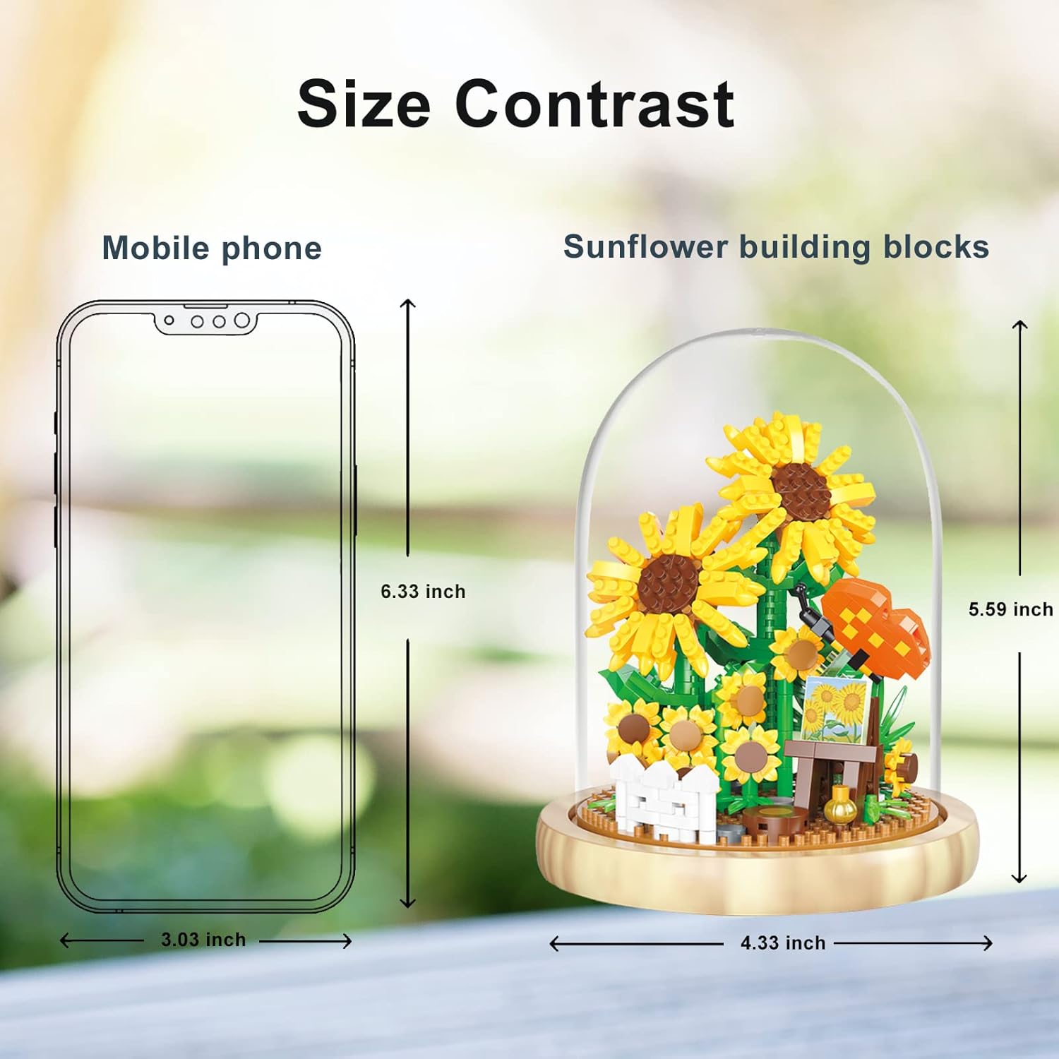 OLTLYUNH Juego de bloques de construcción de ramo de flores, mini ladrillos artificiales, colección botánica de girasol, juego de amigos de árbol