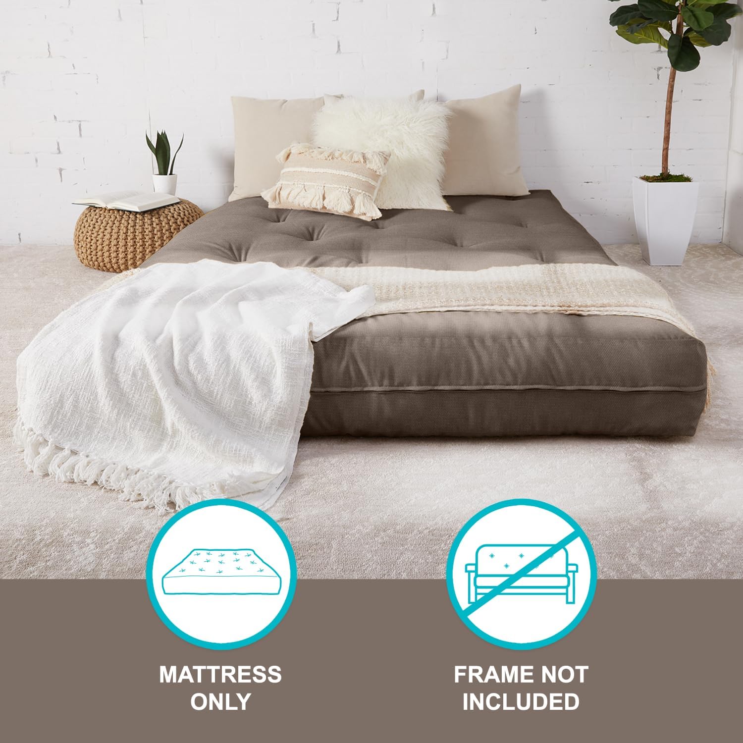 Trupedic x Mozaic – Colchón futón estándar de 8 pulgadas tamaño Queen (marco no incluido), naranja canela básico, ideal para habitaciones de niños o