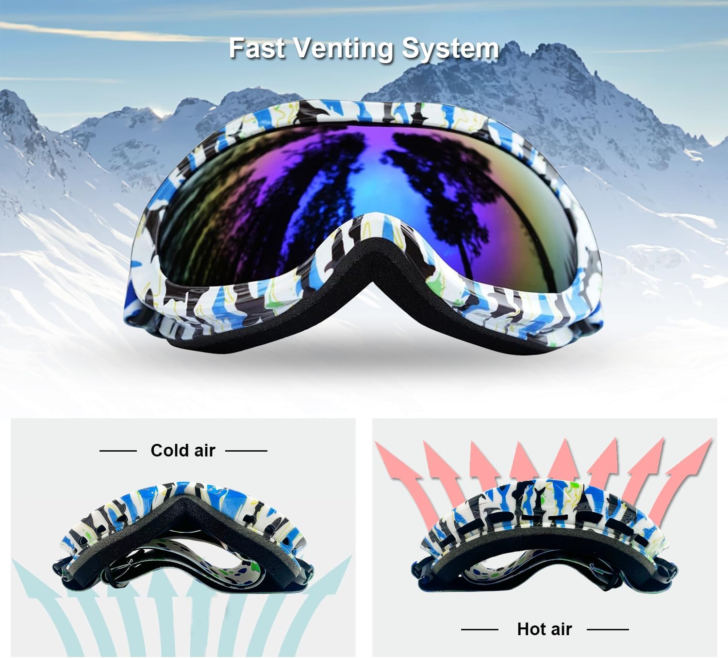 Kids Ski Goggles Snow Snowboard Goggles for 3-12 Years Boy