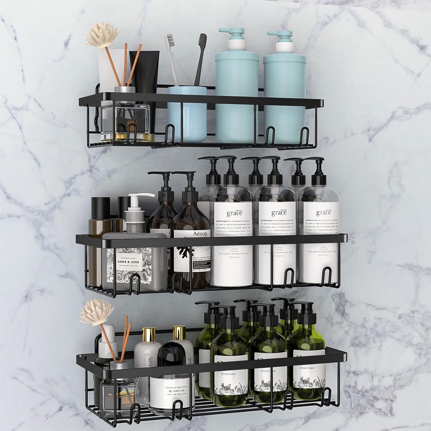 Organizador de ducha – Organizador de ducha de baño, estante de baño adhesivo para ducha interior, estantes de almacenamiento de ducha de acero