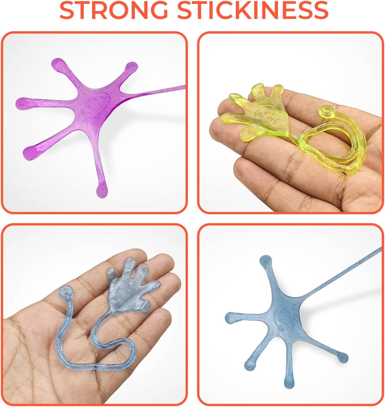 40 manos adhesivas, divertidas y elásticas con purpurina para niños, juguete sensorial en 5 colores surtidos, juguetes de mano adhesivos para