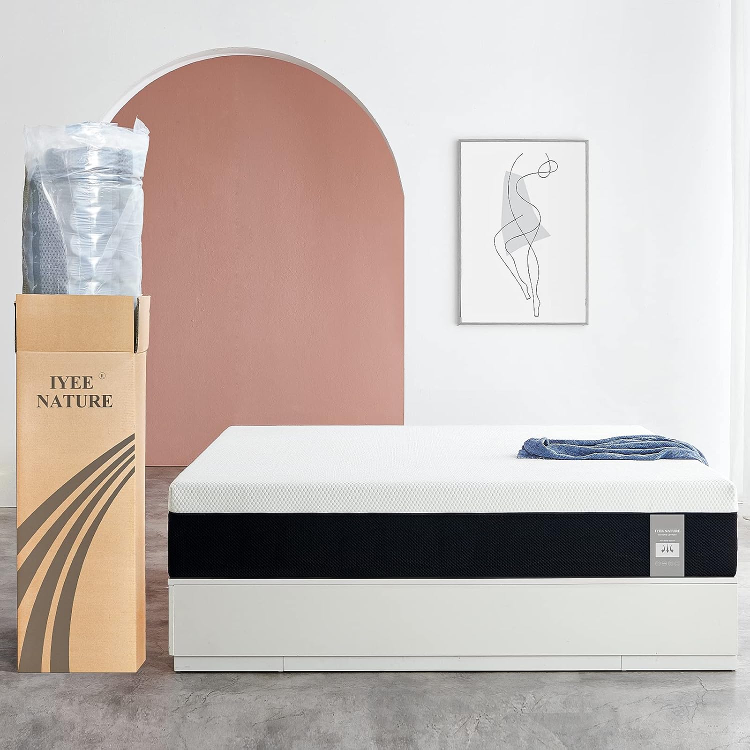 Iyee Nature Colchón matrimonial de espuma viscoelástica de gel refrescante de 12 pulgadas, en caja, apoyo y alivio de la presión, con cubierta de
