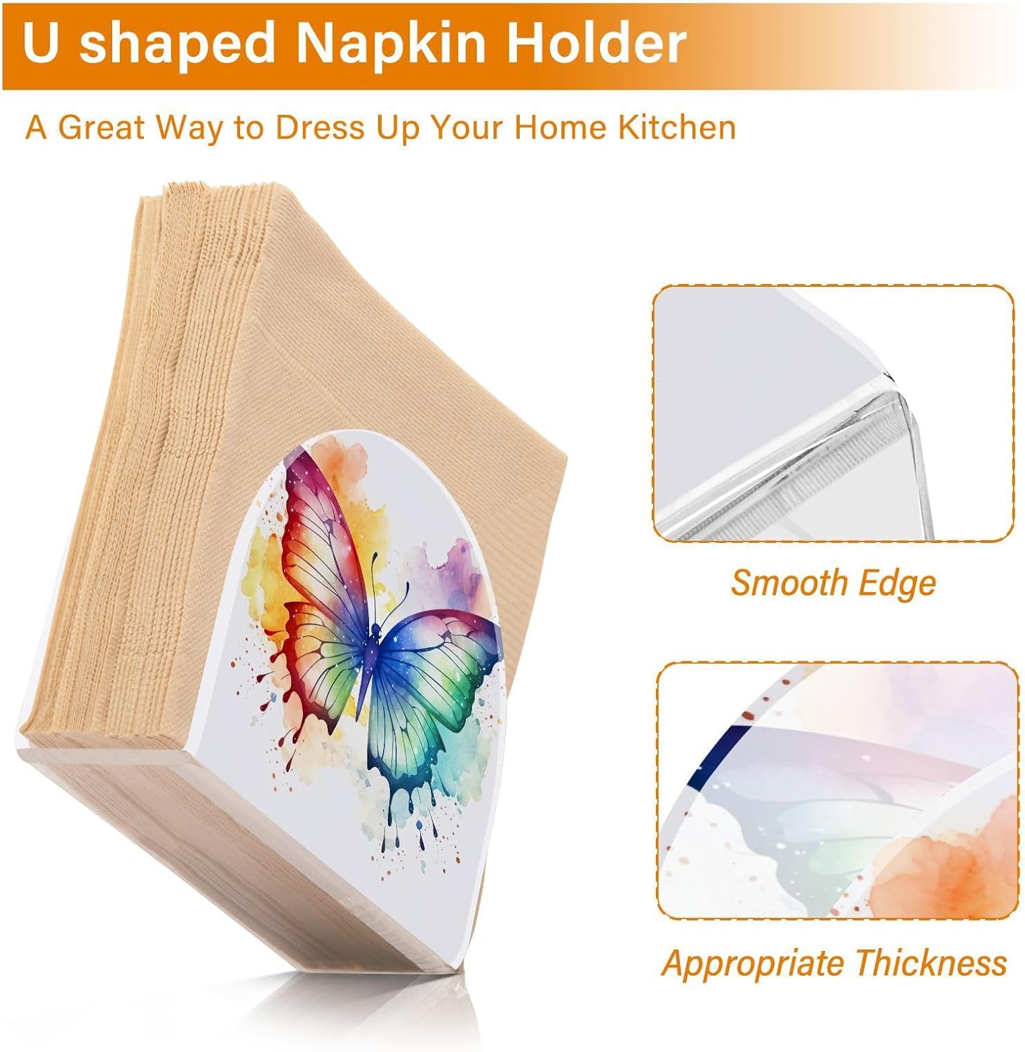 Butterfly Waterful Napkin Holder for Table Standing Napkin Holders Modern Napkin Dispenser Acrylic Napkin Holder Tissue Dispenser for Cocktail Home