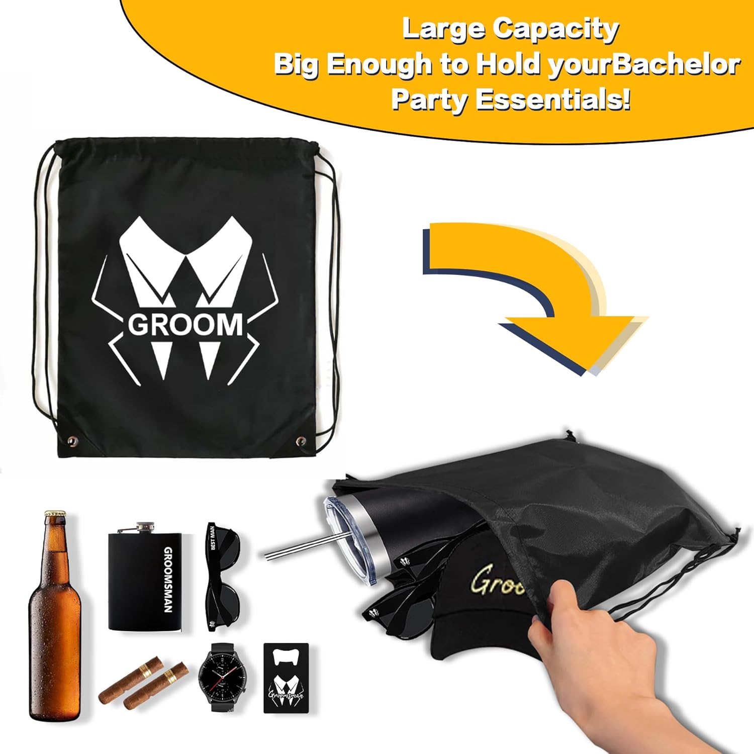 BachpartyGifts Regalos de propuesta de padrinos de boda, decoraciones de regalos de despedida de soltero para hombres, paquete de 8 bolsas con