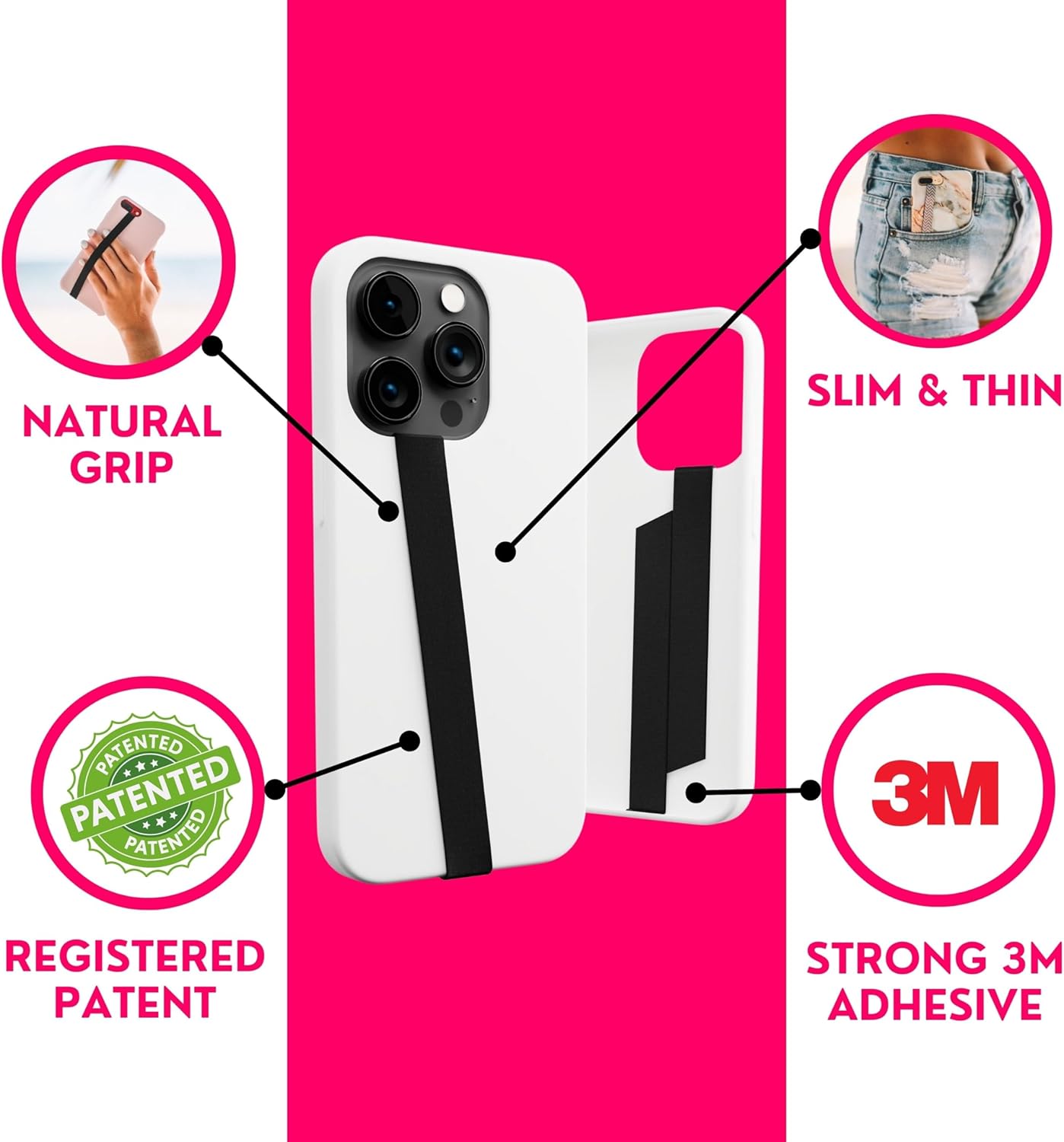 Phone Loops Correa elástica de silicona para teléfono, soporte para teléfono para mano, pequeña, ligera y discreta, correa delgada para teléfono,