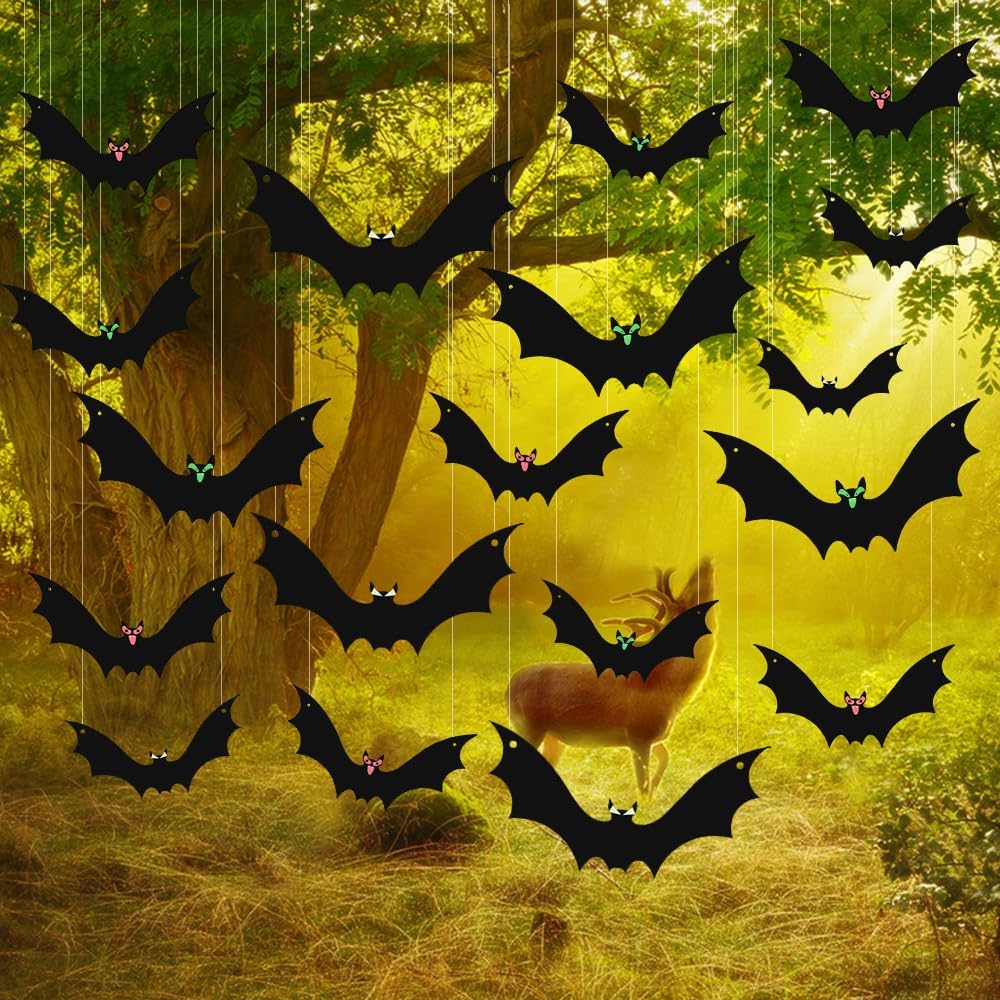 Murciélagos colgantes, 18 piezas de decoración de murciélagos de Halloween, impermeables, 3 tamaños diferentes, decoraciones de Halloween,