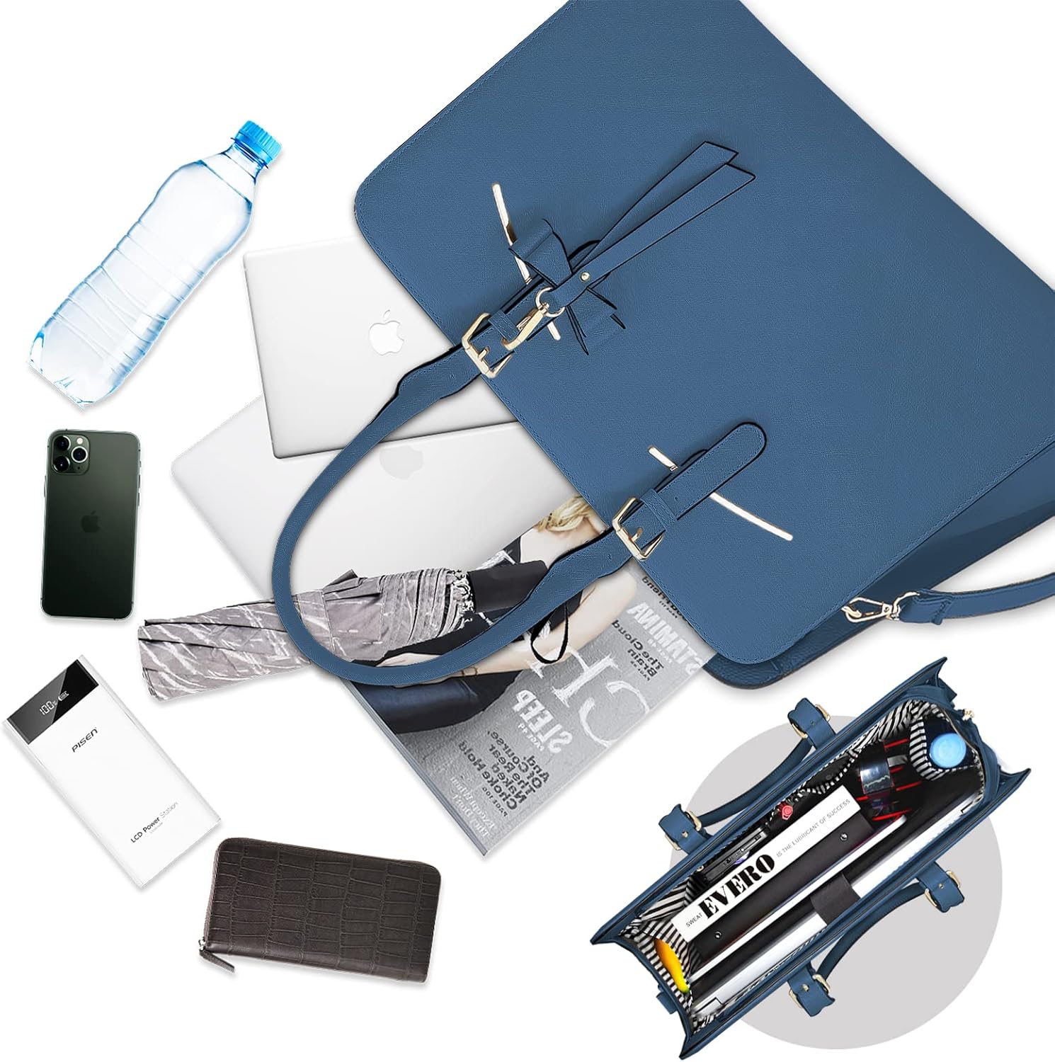 TOPDesign Bolsa para laptop para mujer, maletín de trabajo de piel sintética impermeable para computadora de 15.6 pulgadas, bolsa de hombro grande,
