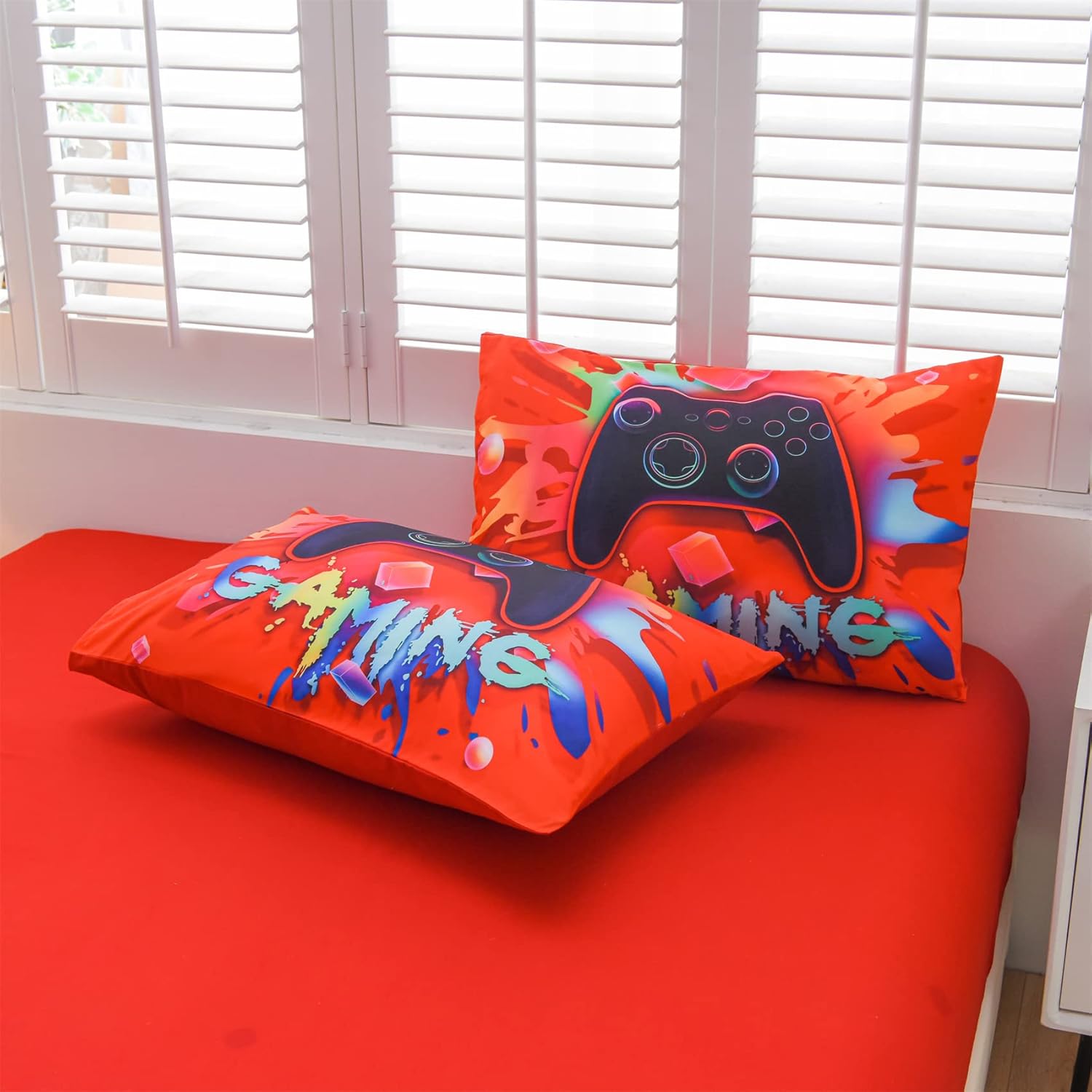 Aimuan Juego de ropa de cama con estampado de consola de videojuegos en 3D para niños, consola de juegos, botones de acción, controlador de juegos
