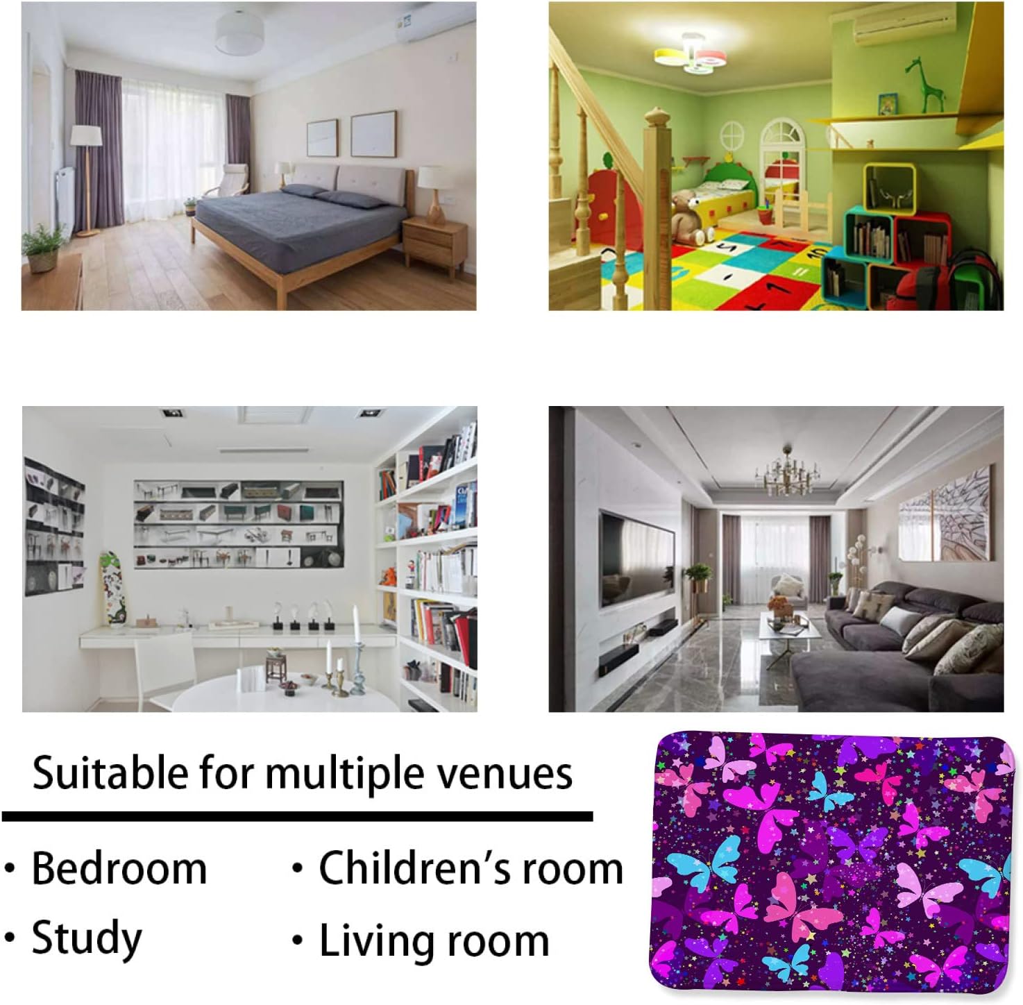 Tapete de esponja lavable para niñas, niños, dormitorio, sala de estar, siluetas abstractas de colores, mariposas, antideslizante, súper suave,
