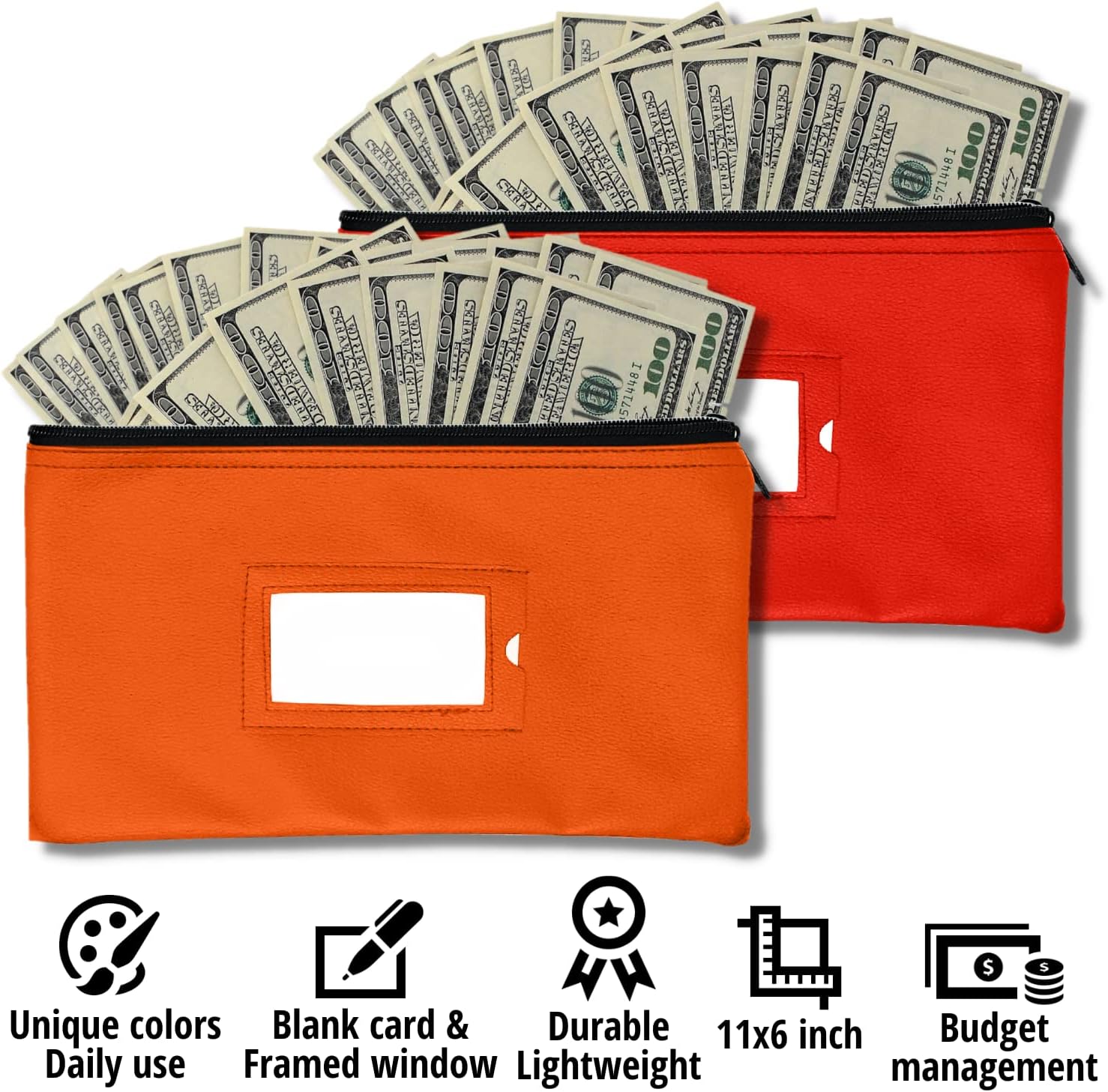 Bolsa de depósito con cremallera  Rojo y naranja  11 x 6 pulgadas  Cuero sintético duradero para dinero en efectivo monedero monedero para hombres y