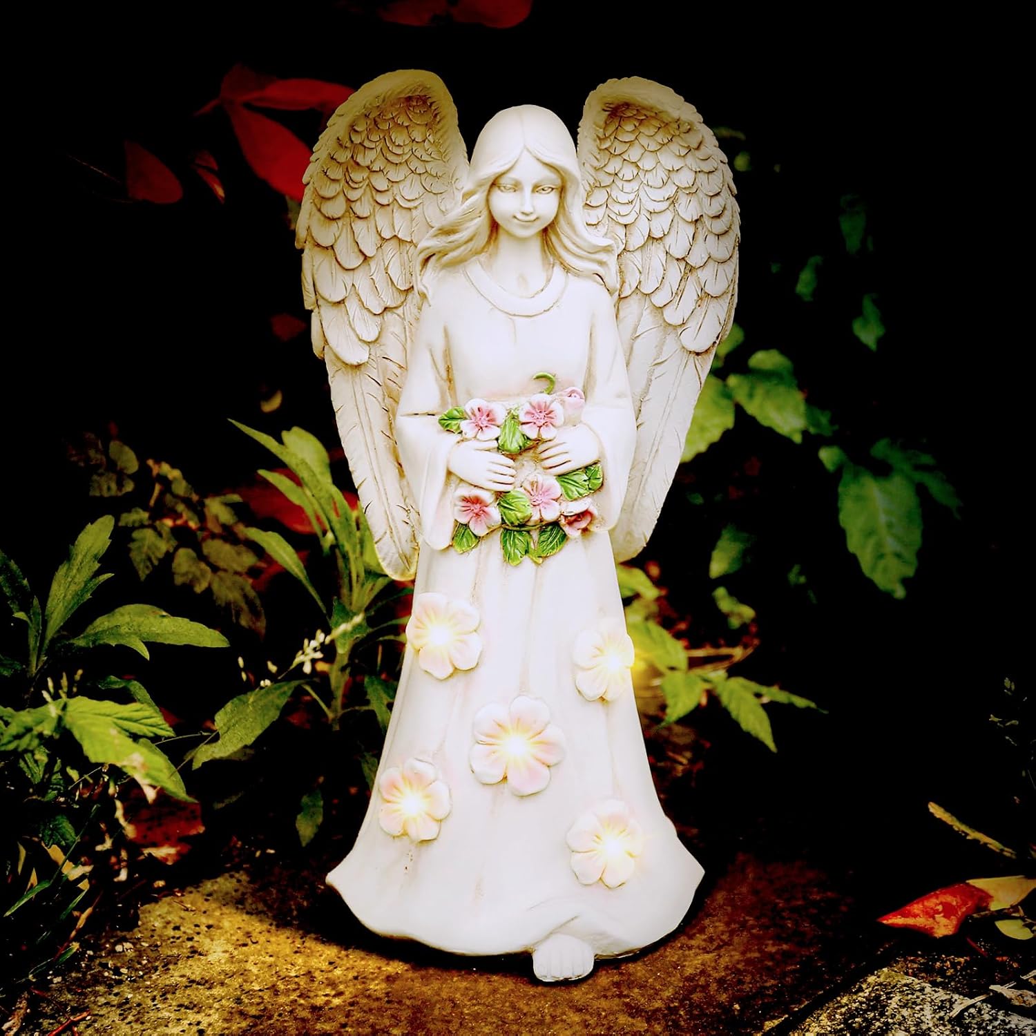 Estatuas de ángel de jardín para decoración al aire libre, figuras de jardín de 10 pulgadas con 5 LED, decoración artística para patio, césped,