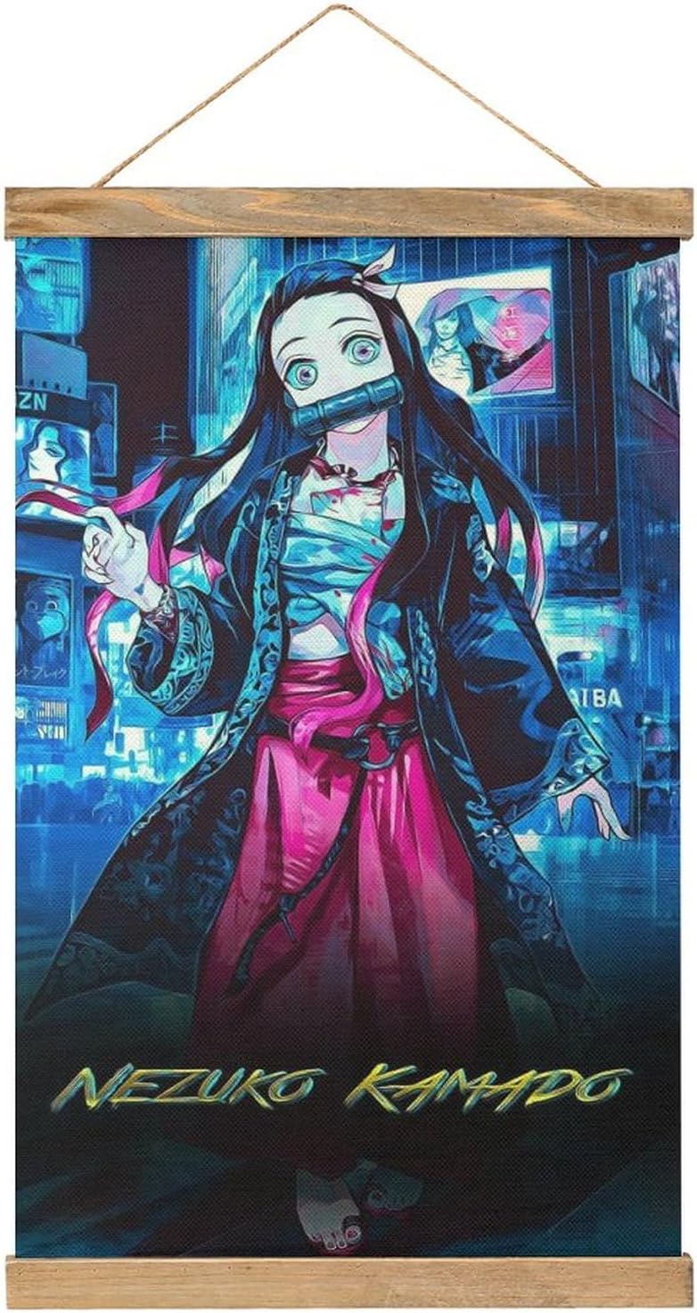 BAWUTZ Nezuko Kamado – Póster de desplazamiento para pared, pintura colgante, marco de madera, kit magnético para decoración de sala de estar,