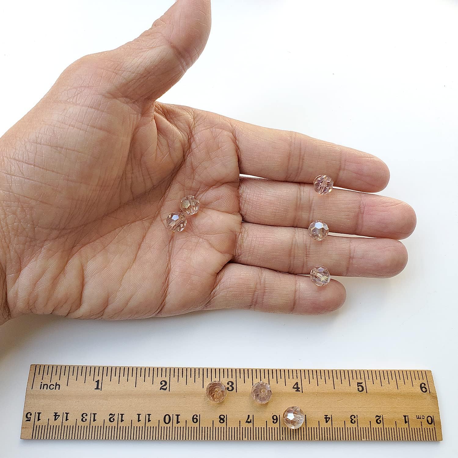 Chengmu Cuentas redondas de cristal de champán de plata de 0.315 in para hacer joyas, 300 piezas de cuentas espaciadoras esféricas facetadas de