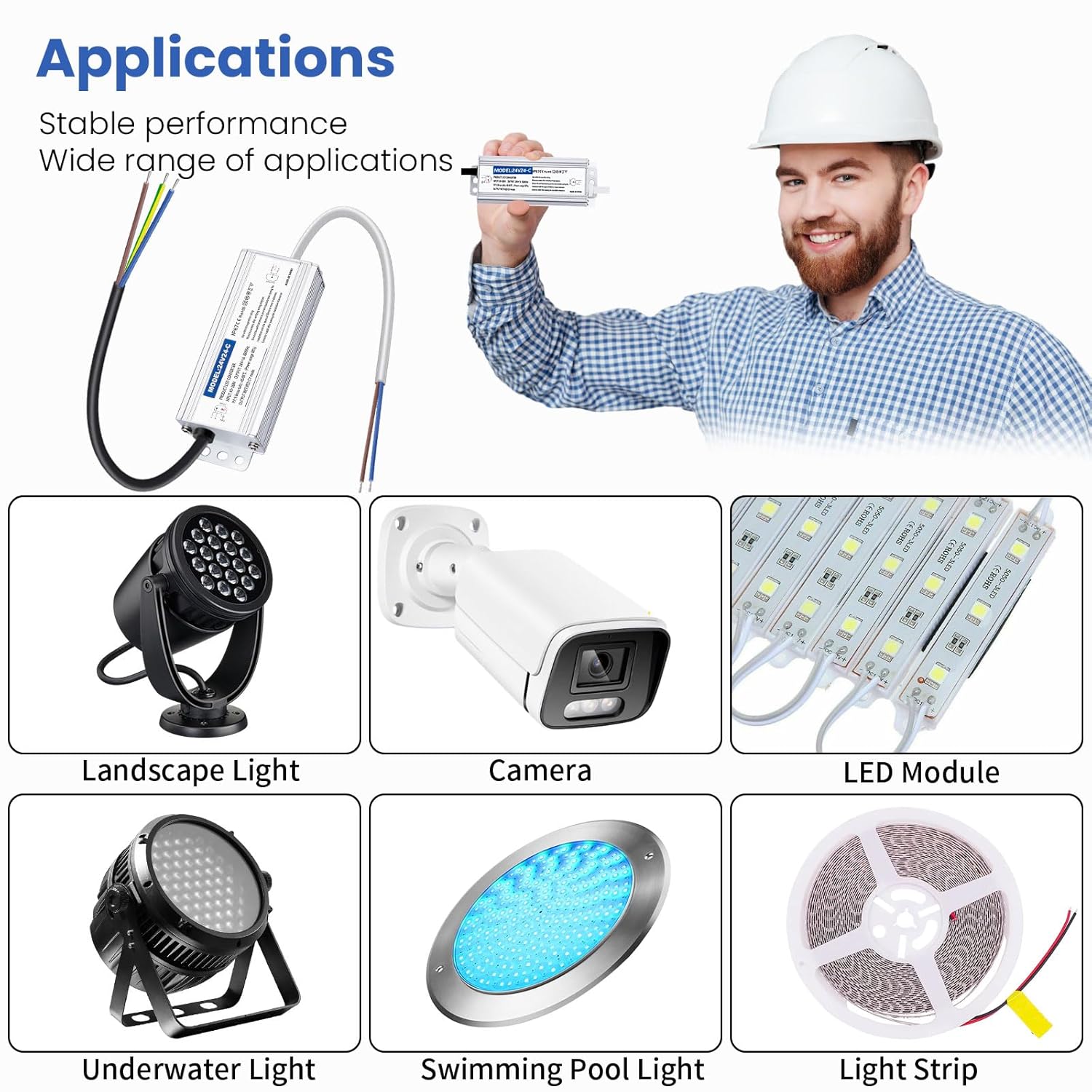 Fuente de alimentación impermeable IP67 24V 24 W 1 A, controlador LED de 24 V, convertidor de 110 V CA a 24 V CC, ideal para interiores y