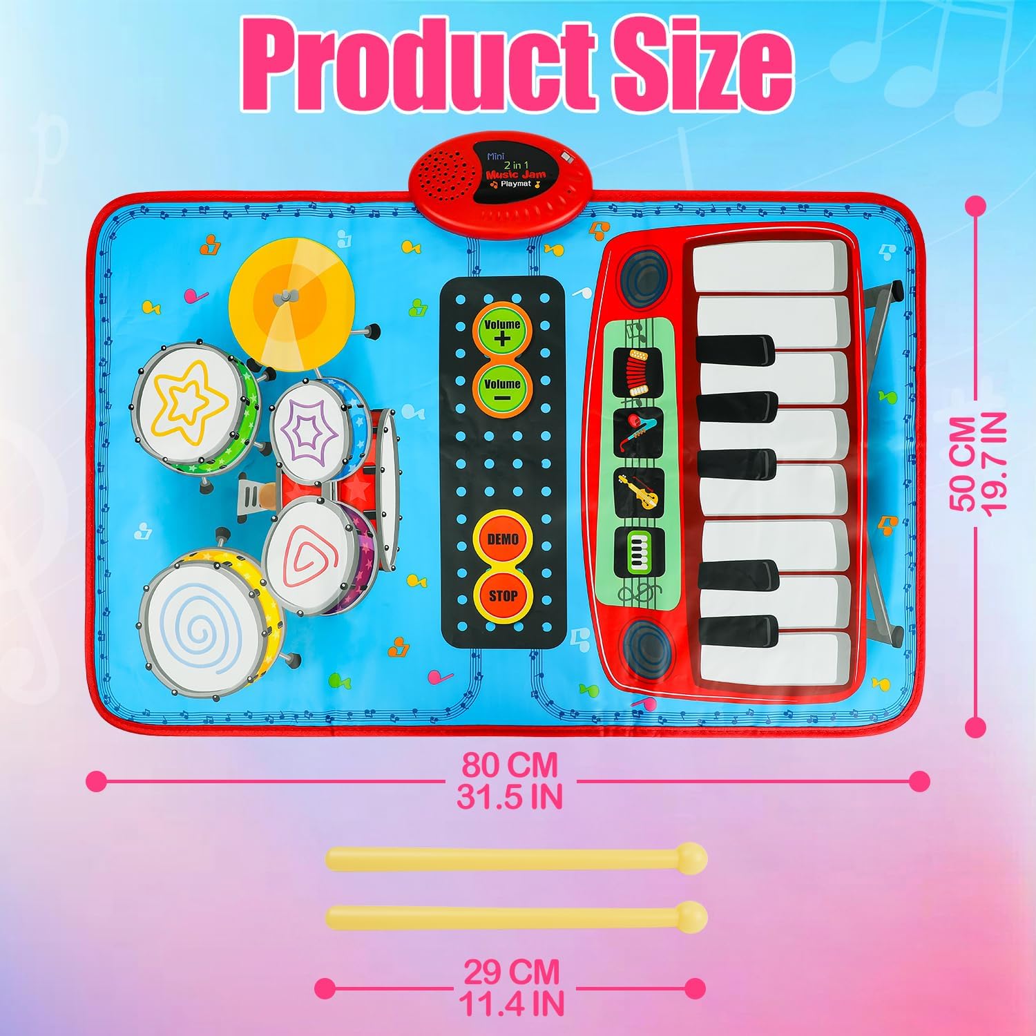 Regalo de cumpleaños para niño de 1 año, tapete de música para niños pequeños de 1 a 3, juguetes de aprendizaje de música 2 en 1 para bebés de 1 a 3