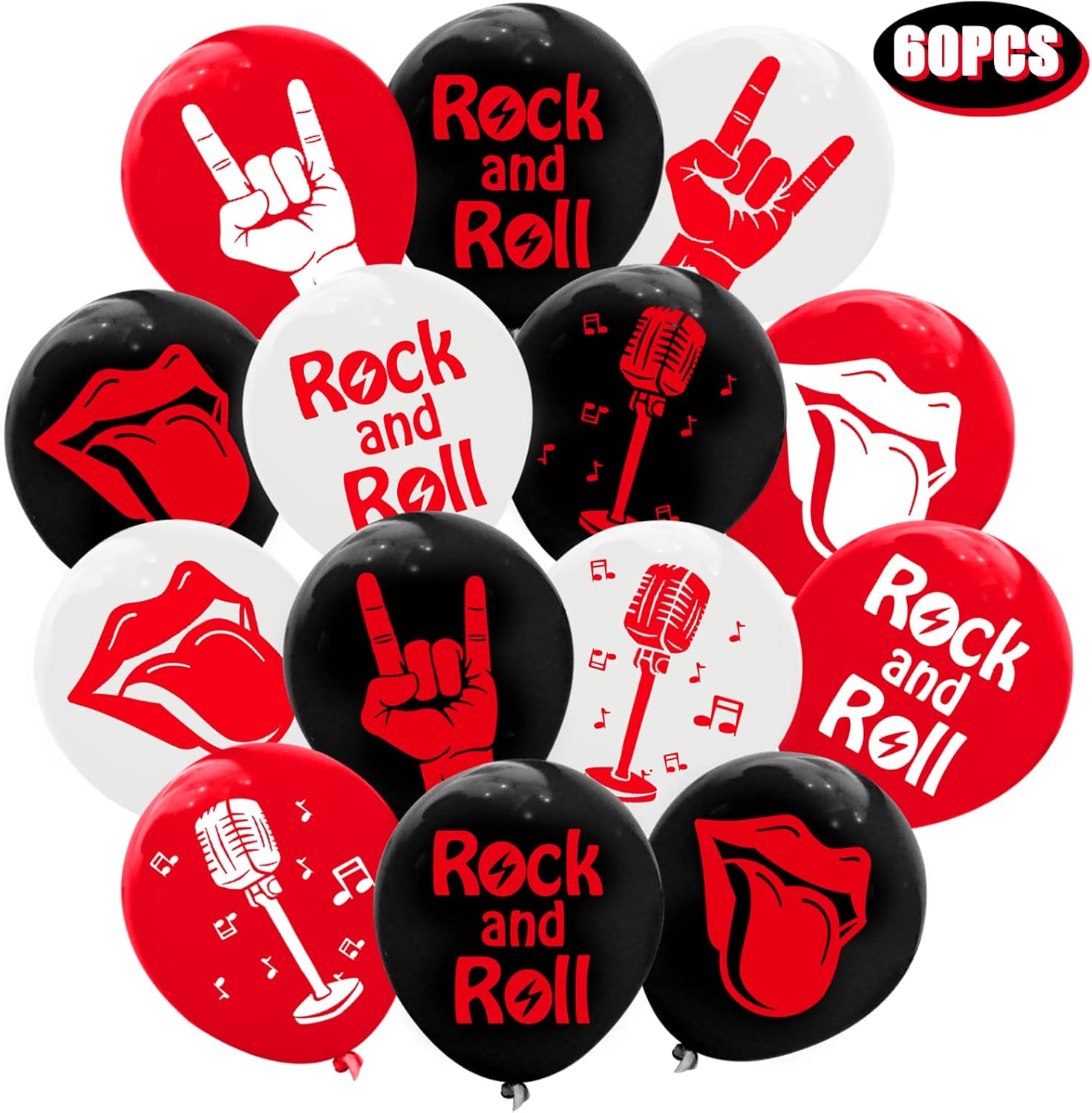 60 globos de látex Rock and Roll para decoración de fiesta de los años 80 y 90, suministros de fiesta de músico, guitarra, rap, cumpleaños, baby