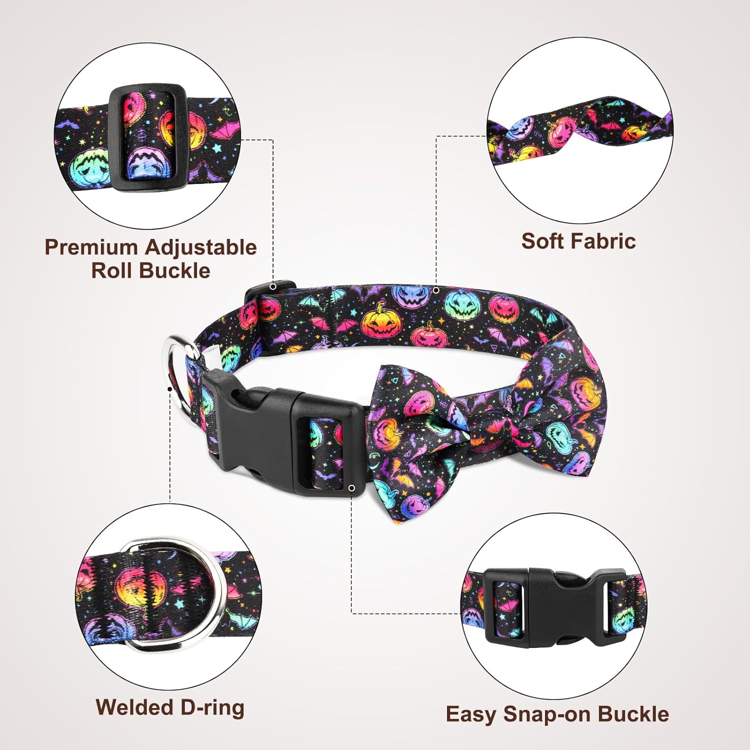 Lindo collar de perro con diseño de calabaza con corbatín para perros lindos machos, gatos, perros, collar de perro para perros pequeños, medianos y
