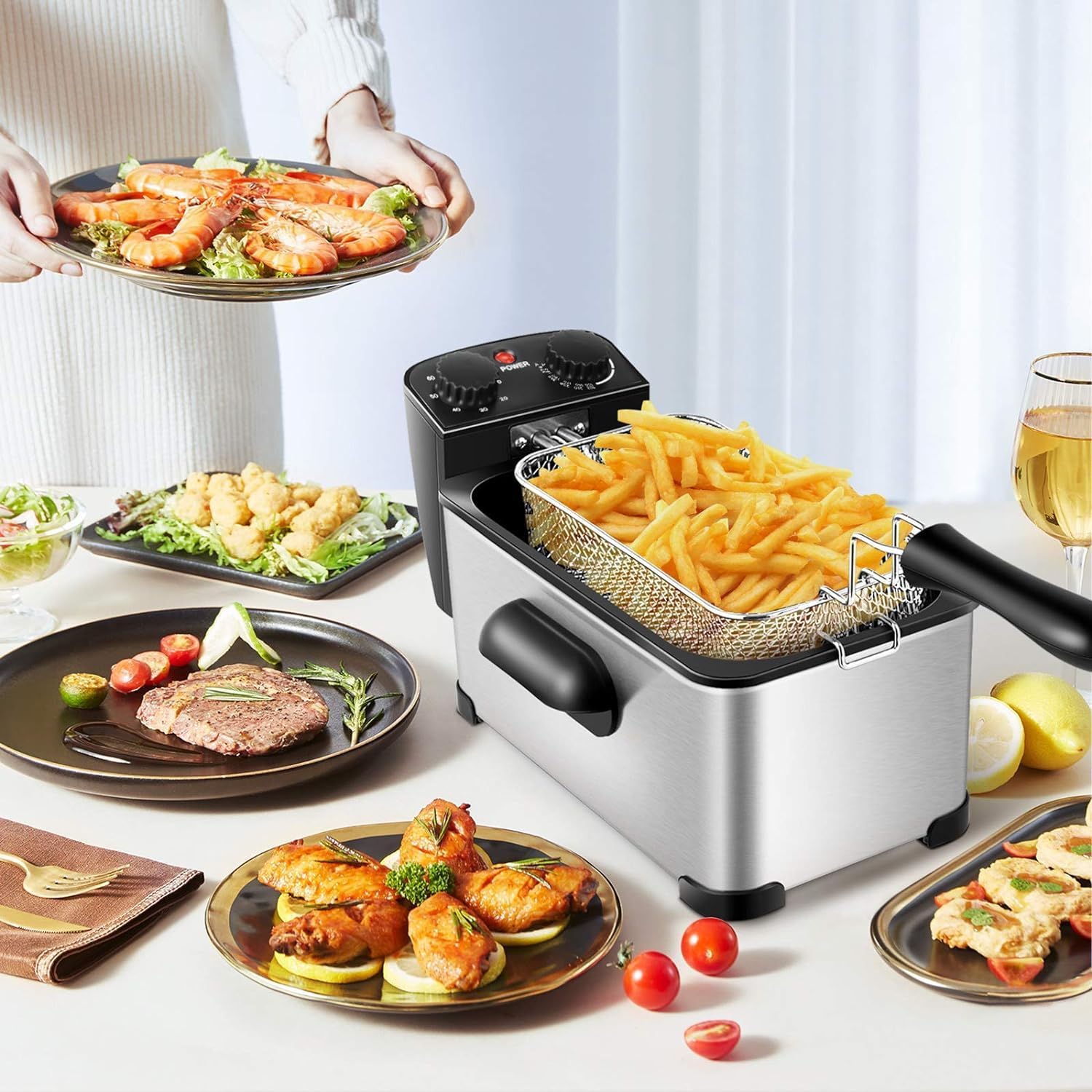 MEDIMALL Freidora profunda con canasta, freidora de aceite eléctrica de 3.2 cuartos de galón  12 tazas para uso doméstico, freidora pequeña de grasa