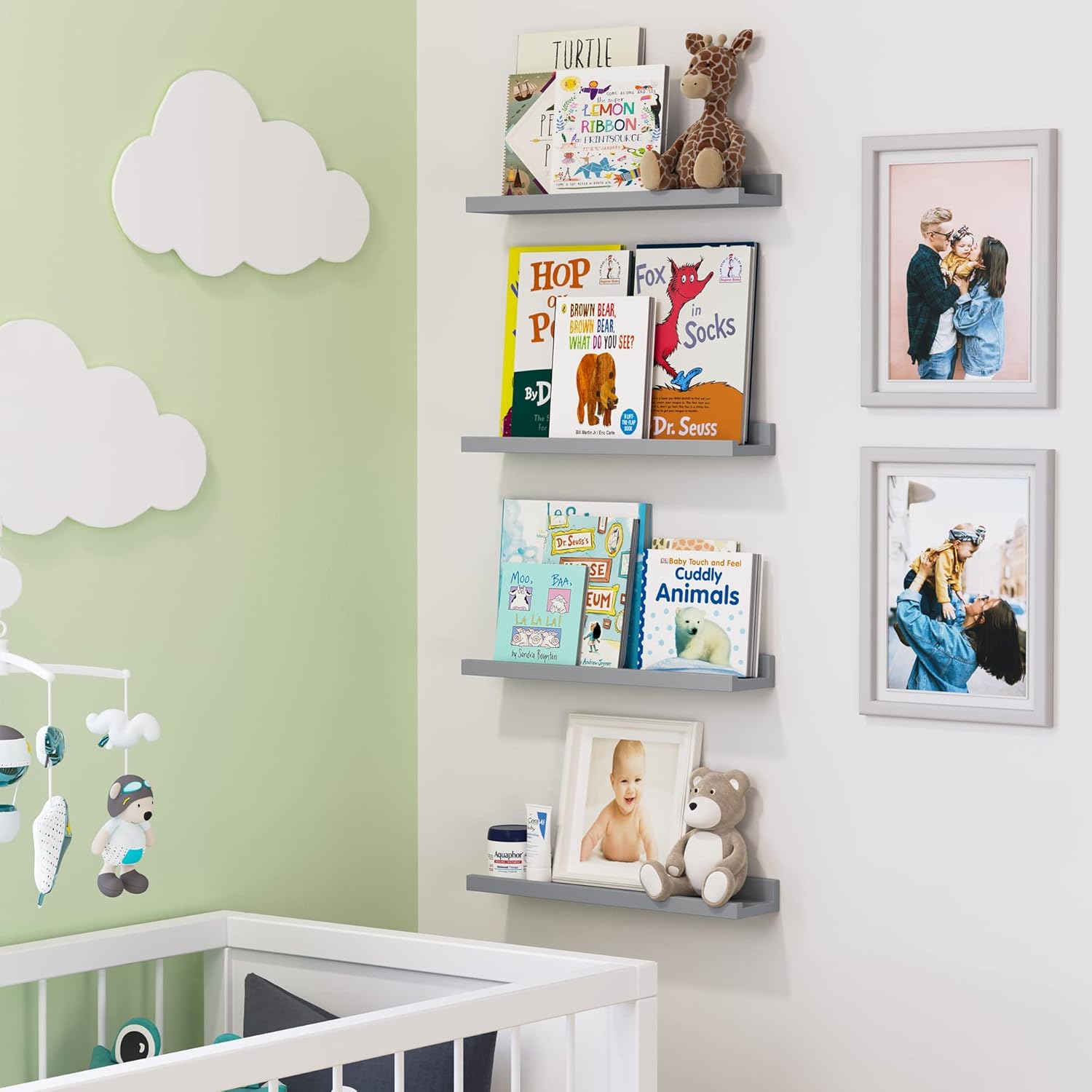Wallniture Denver Estantes flotantes de 17 pulgadas para pared, estantes flotantes para libros para habitación de niños, estantes de guardería para