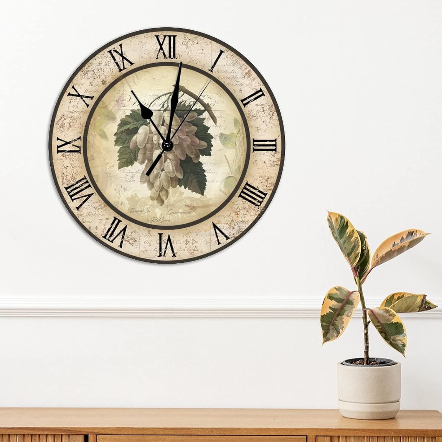 Relojes de pared de madera de vino de uva, relojes antiguos sin marco de 12 pulgadas, silenciosos, sin tictac, funciona con pilas, reloj de pared