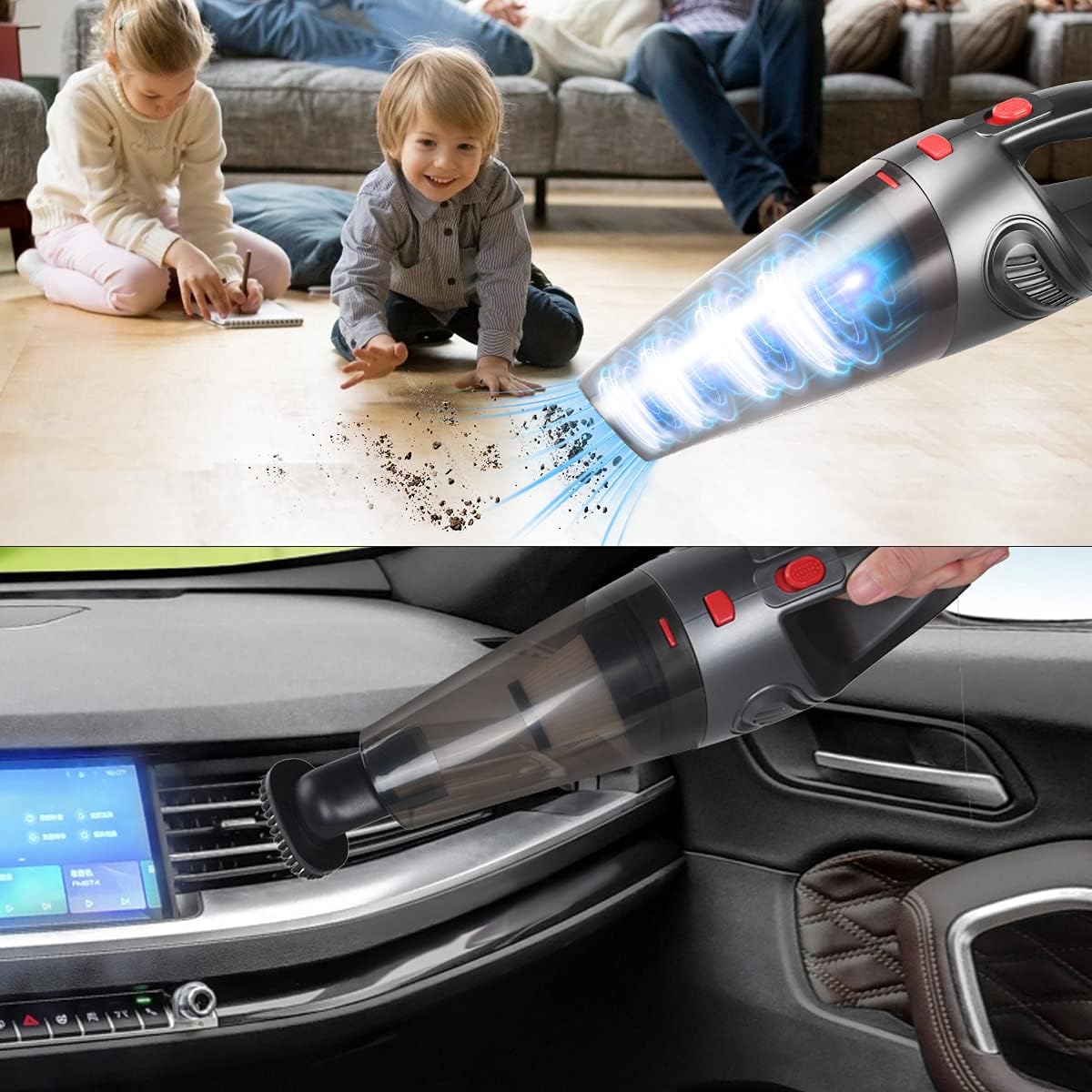 Aspiradora de mano, 4 en 1, aspiradora de coche inalámbrica 8500 PA, aspiradora portátil de 120 W, mini aspiradora portátil con USB para el hogar,