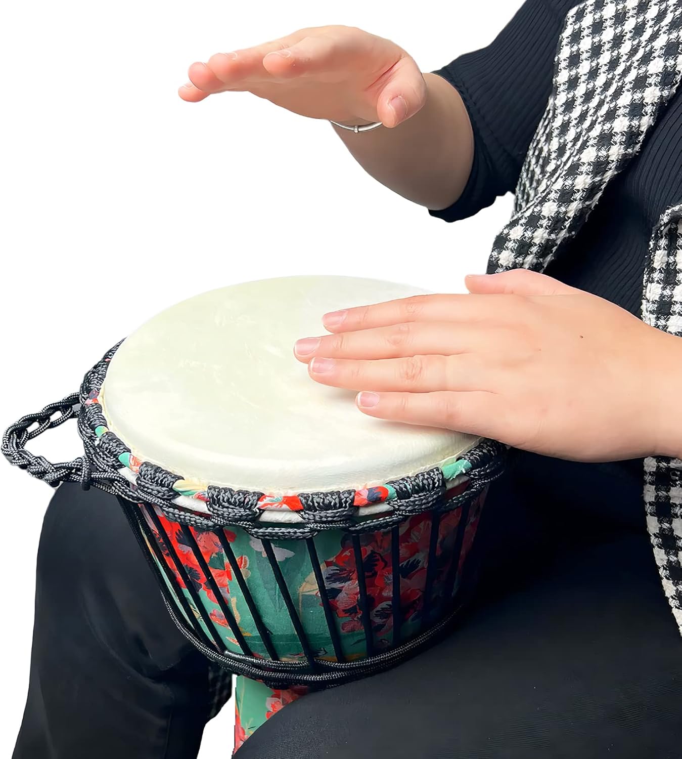 Percusión, tambor africano Djembe Bongo Congo, hecho a mano, cabeza de tambor de piel de oveja, tambor de mano de estilo nacional (A)