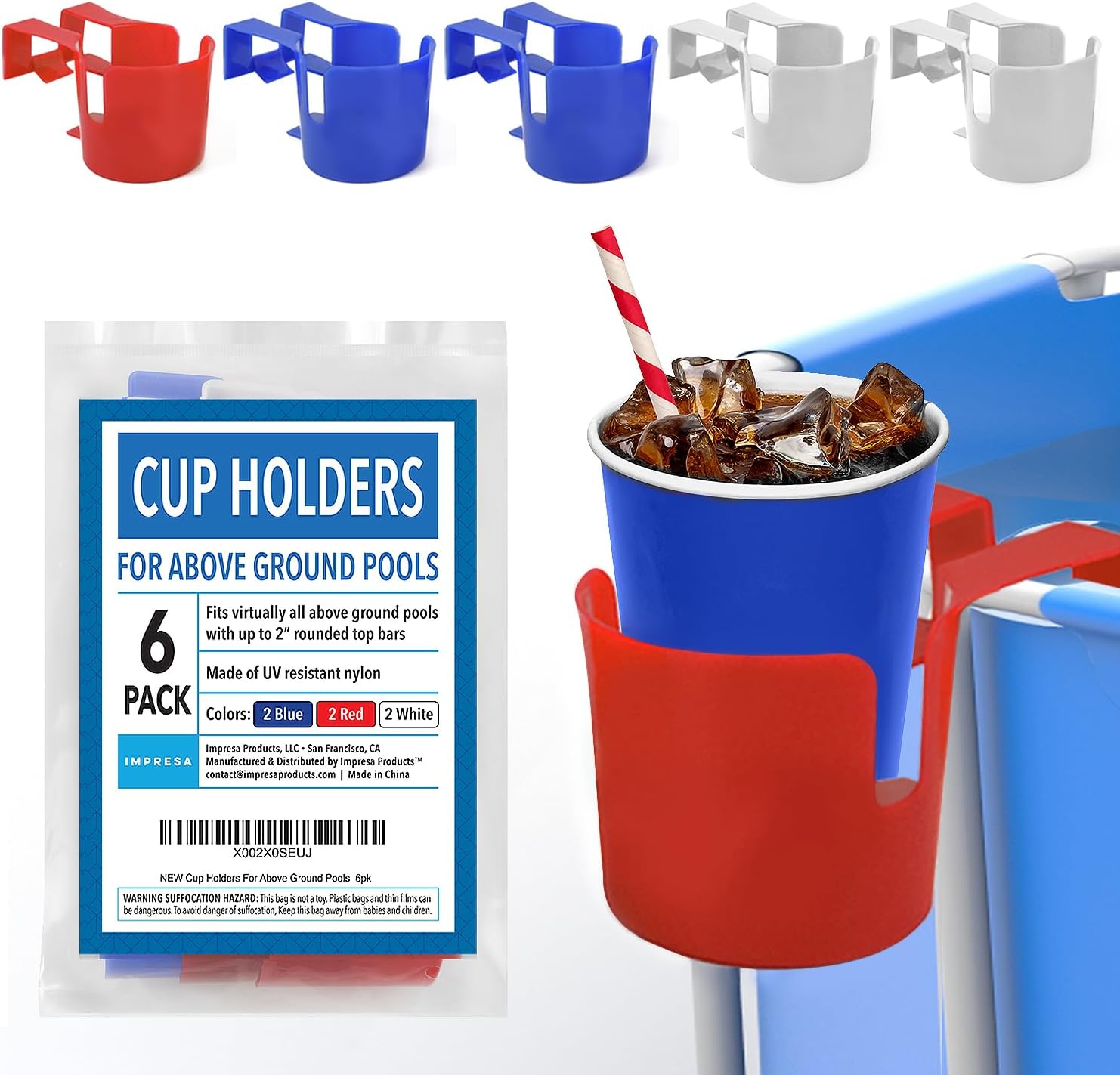 Impresa Soportes para bebidas de piscina  Paquete de 6  Suministros para piscina  Portavasos de piscina sobre el suelo para bebidas  Resistente a