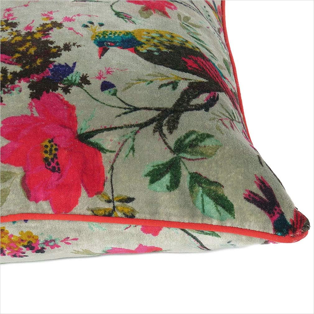 Mam Treasures – Funda de cojín de terciopelo con flores y pájaros para sofá, decoración bohemia, colorido, bohemio, chic, indio, hecho a mano, solo