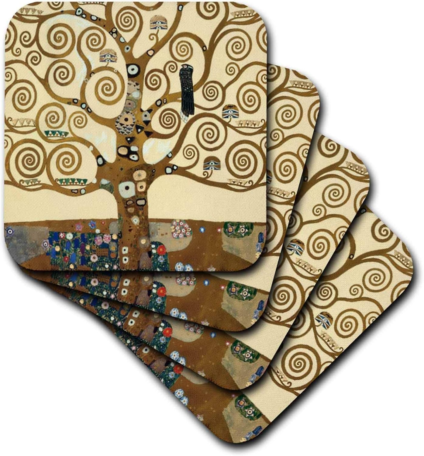 3dRose LLC cst_155632_2 Posavasos blandos, “El árbol de la vida 1909 por Gustav Klimt-Ramas Remolinadas con estilo – Remolinos Art Deco finos”,