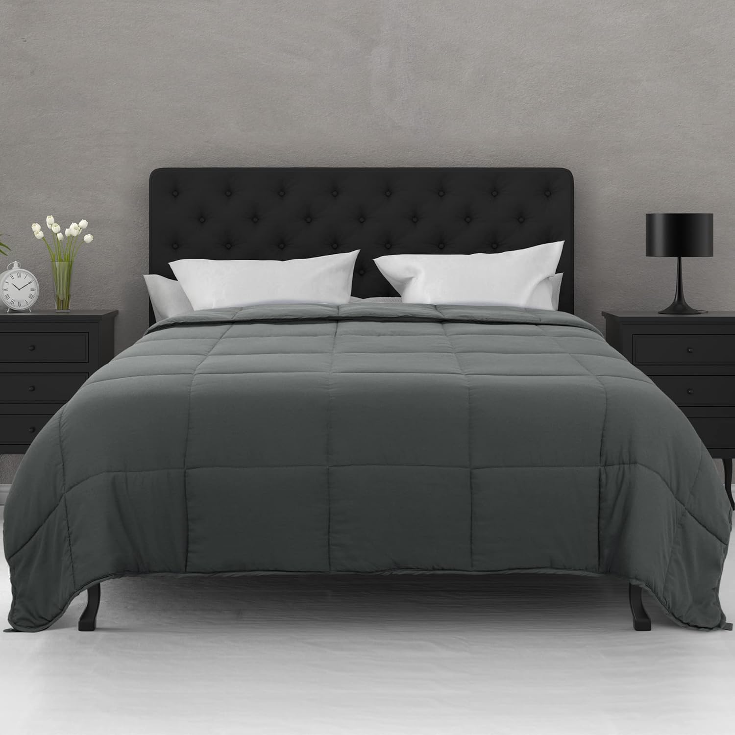PiccoCasa Edredón para todas las estaciones, color gris oscuro, suave, ligero, acolchado, alternativo, transpirable, lavable a máquina, relleno de