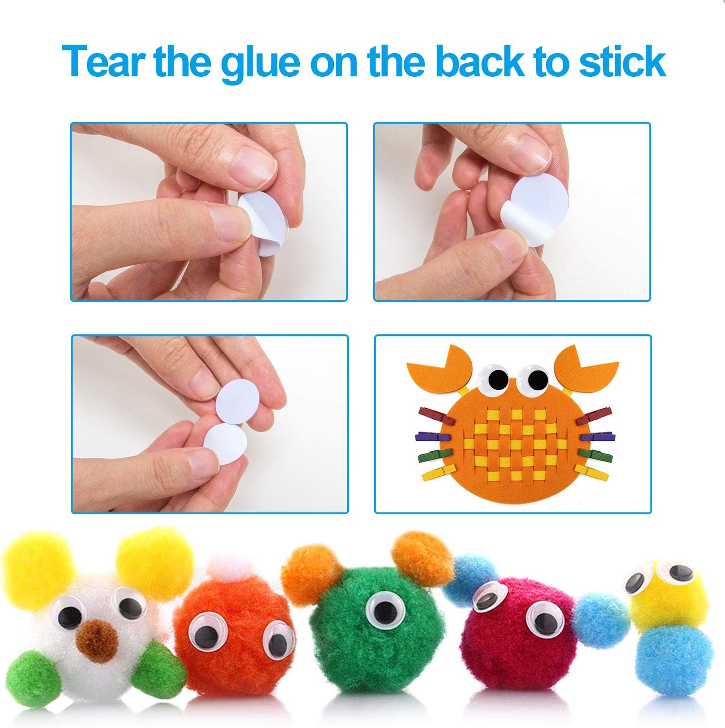 ZZYI 1100 piezas Googly Eyes autoadhesivas, para manualidades, ojos meneantes, varios tamaños, 0.236 in, 0.276 in, 0.315 in, 0.394 in, 0.472 in,