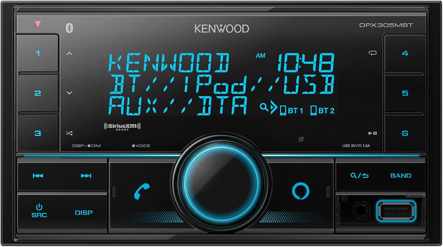 Kenwood DPX305MBT – Receptor de medios digitales doble DIN en el salpicadero con Bluetooth (no reproduce CDs)  Receptor estéreo para automóvil sin