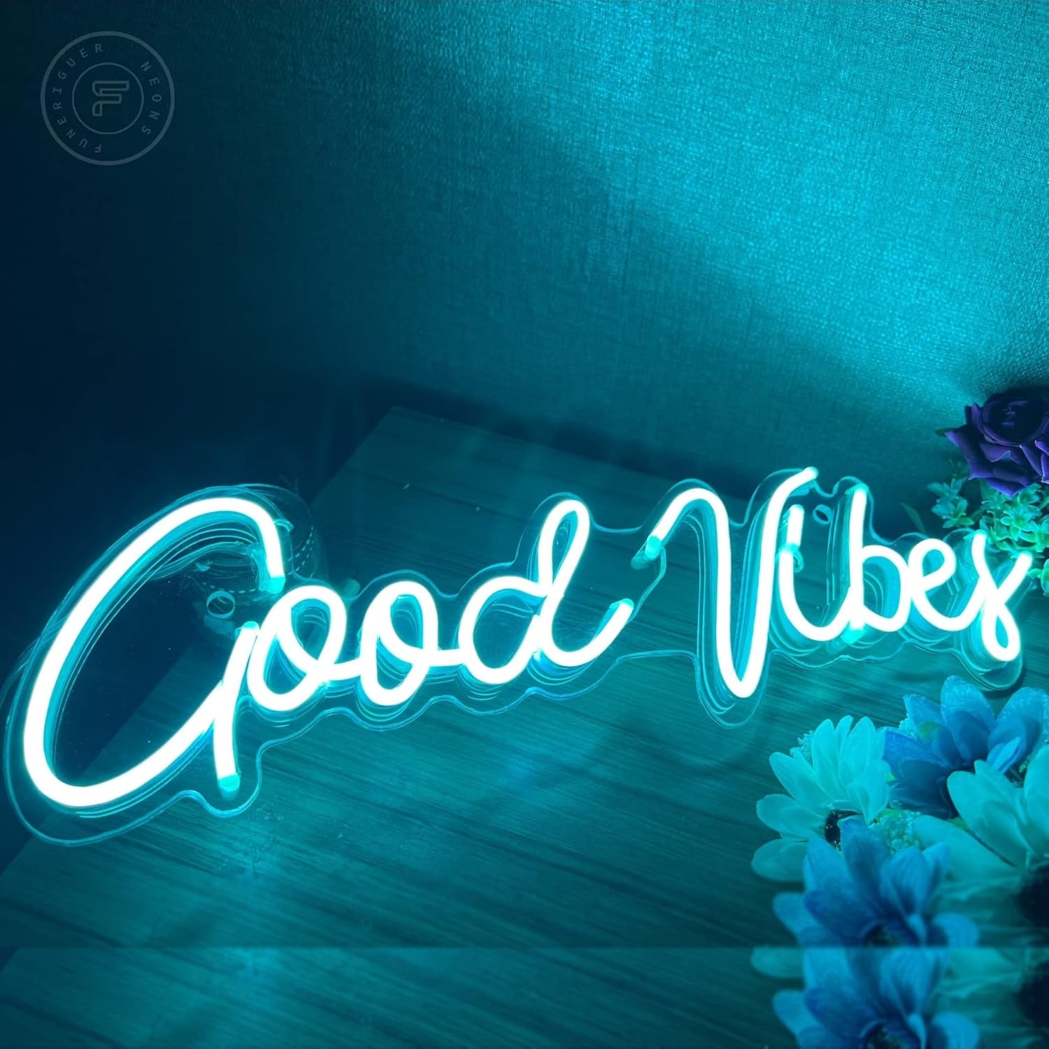 FUNERIGUER Good Vibes Letrero de neón para dormitorio, letrero de neón para decoración de pared con interruptor regulable, luces para pared, sala de