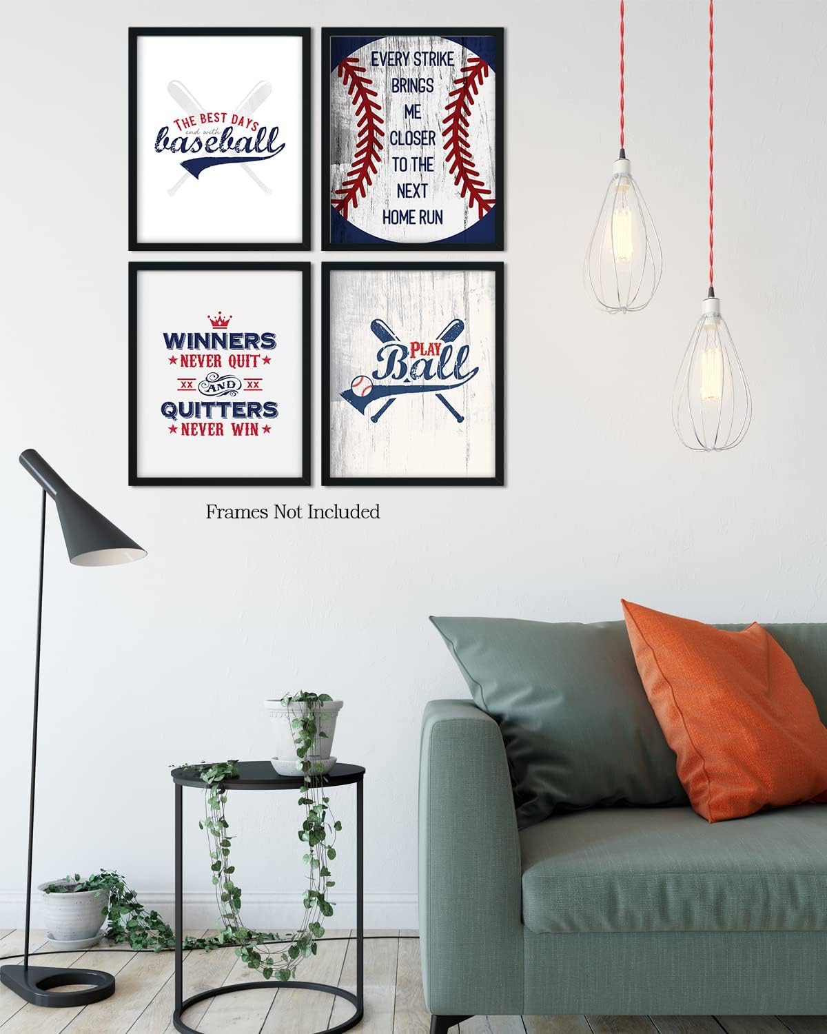 Govivo Arte de pared motivacional de béisbol, juego de 4 impresiones sin marco (8 x 10), arte inspirador de pared de béisbol para dormitorio de