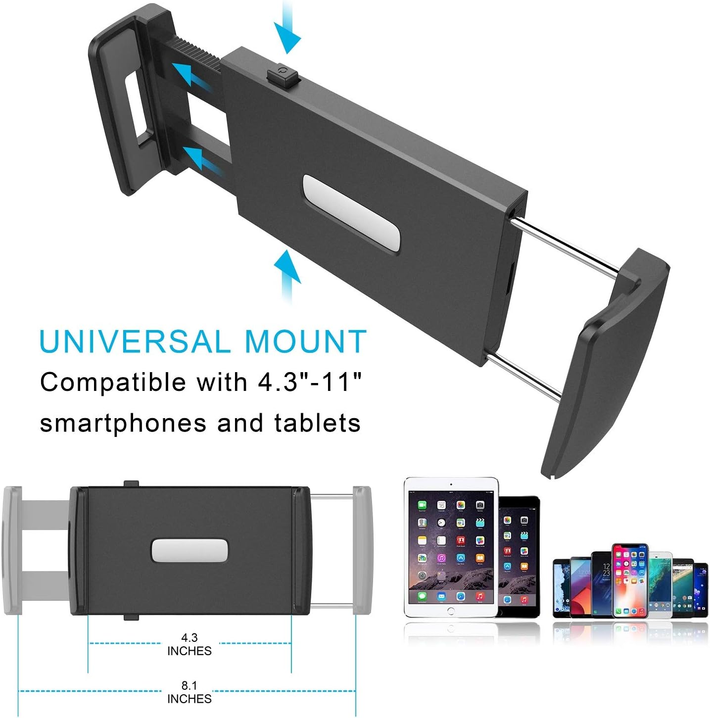 APPS2Car Soporte para tablet para automóvil, soporte para tableta de automóvil con abrazadera ajustable (hasta 8.3 pulgadas), soporte de iPad