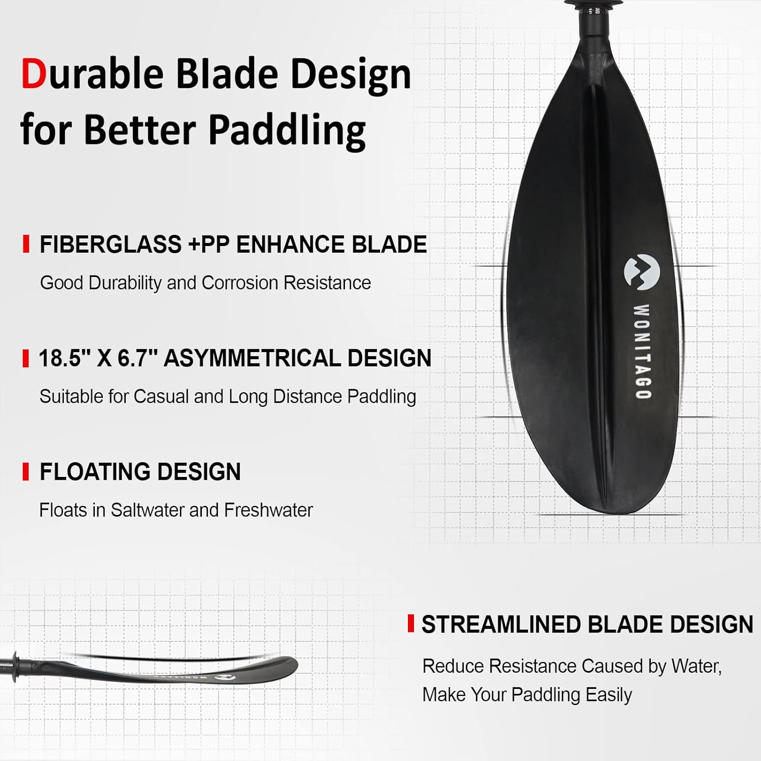 Adjustable Kayak Paddle with Carbon Shaft and PP Blade Available in 220-240cm 230cm-250cm Floating Lightweight Kayak Oars with Original Pattern